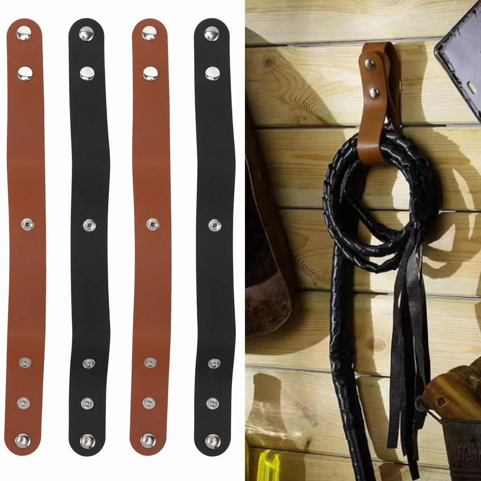 4-częściowa Skórzana Kabura na Bicz, długość 13,8 Cm / 5,4 Cala, Bezpieczny Uchwyt na Pas Biodrowy z metalową klamrą, Ergonomiczna Pętla na Pasek ze Skóry PU, Uchwyt na Bicz do