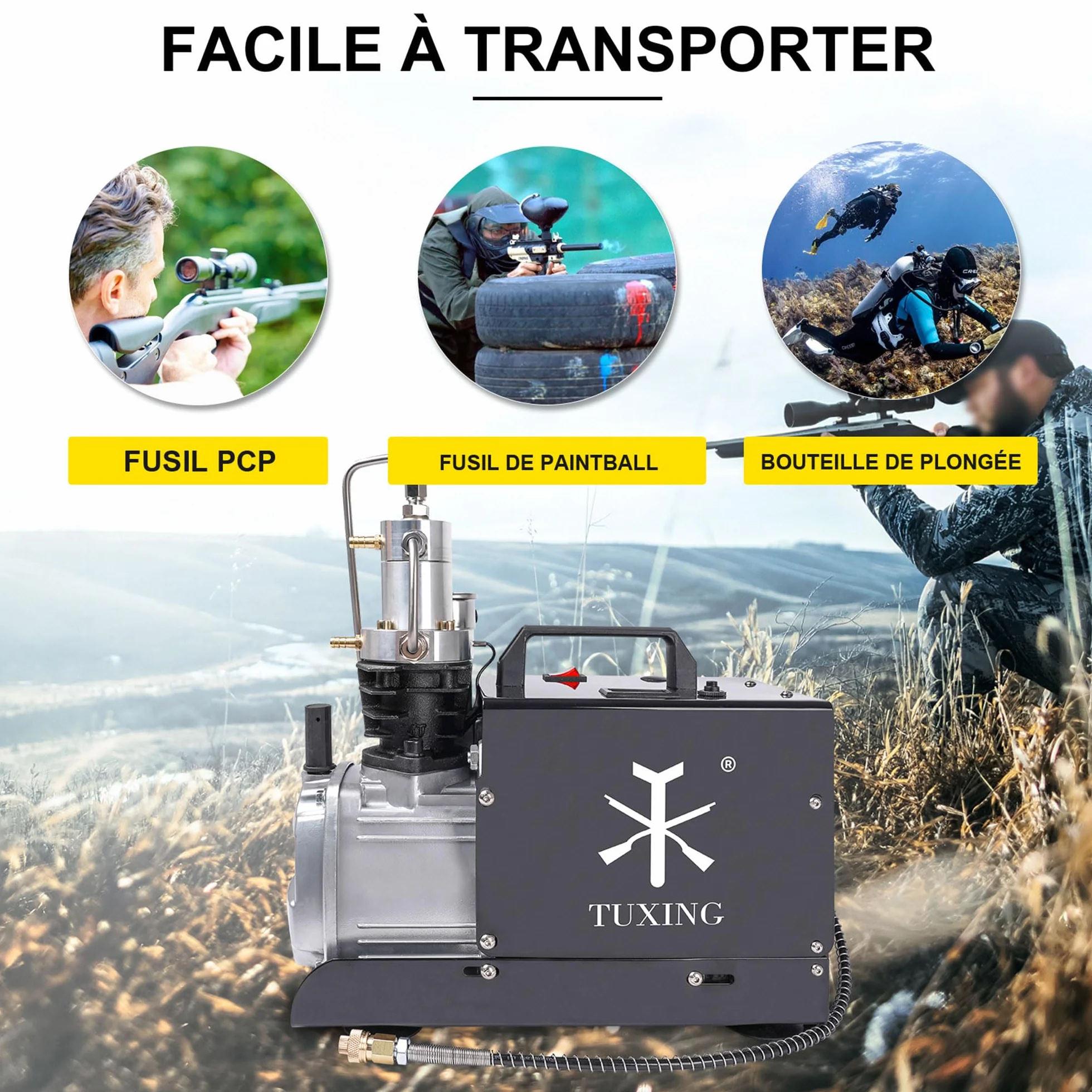 TUXING Sprężarka PCP 4500Psi 30Mpa 220V wysokociśnieniowa elektryczna