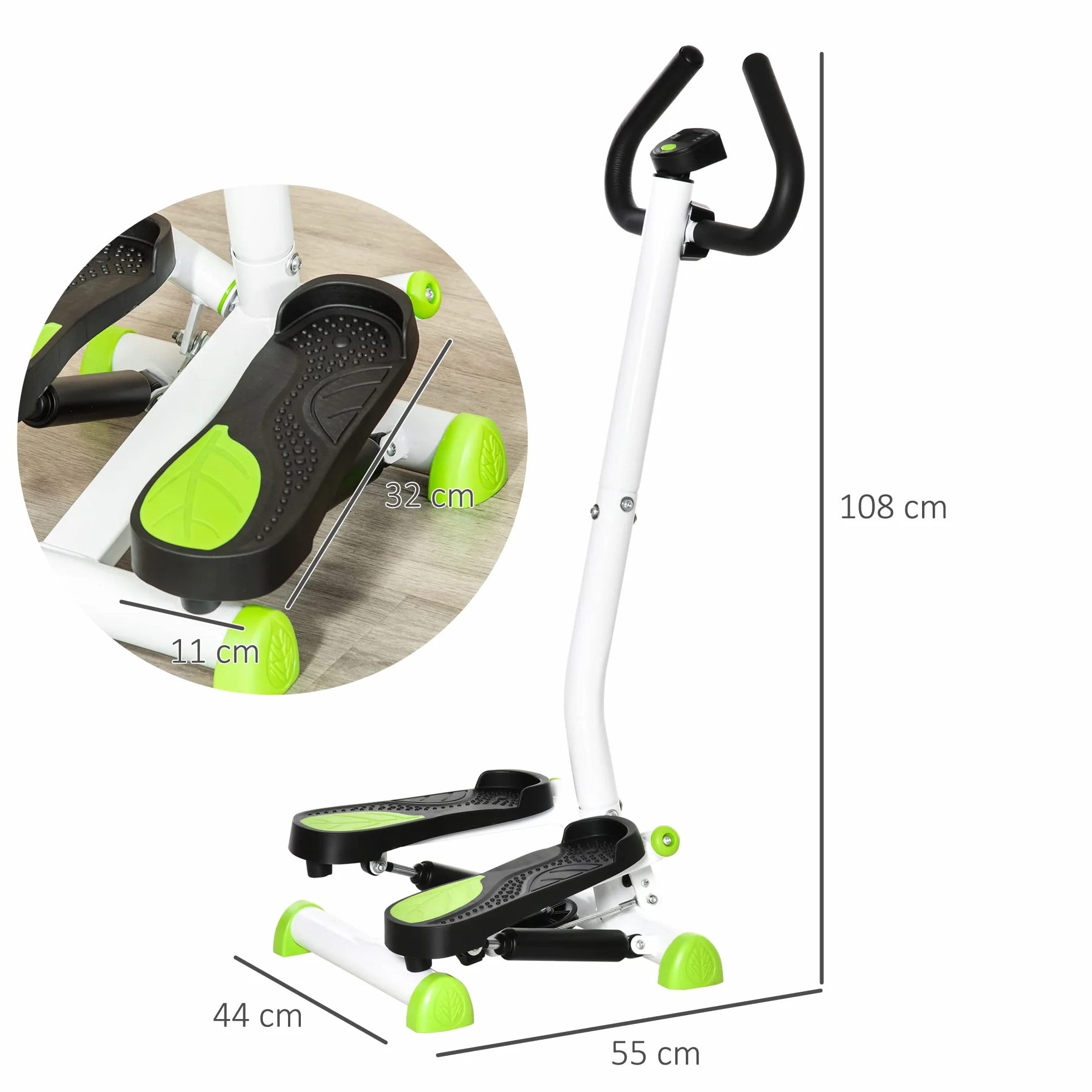 HOMCOM Stepper z Kierownicą Stepper Fitness Apartament LCD Ekran Regulowany opór Ćwiczenia Biodra Nogi Pęcherzyków dla Stali Domowej