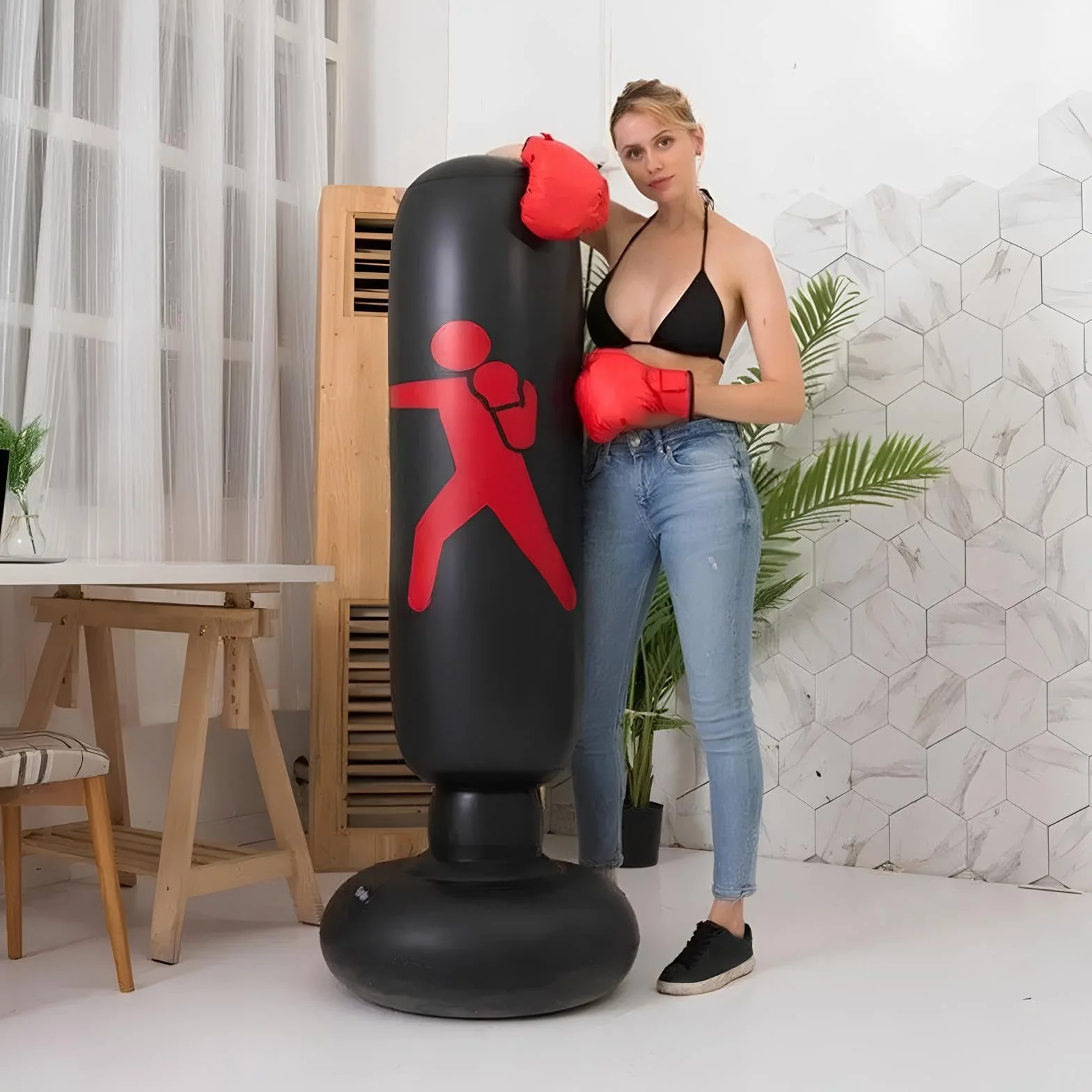 Nadmuchiwana torba bokserska 160 cm – trwała, wolno stojąca torba bokserska dla dzieci i dorosłych, cel do kickboxingu, redukcja stresu, sprzęt do treningu wewnątrz i na zewnątrz