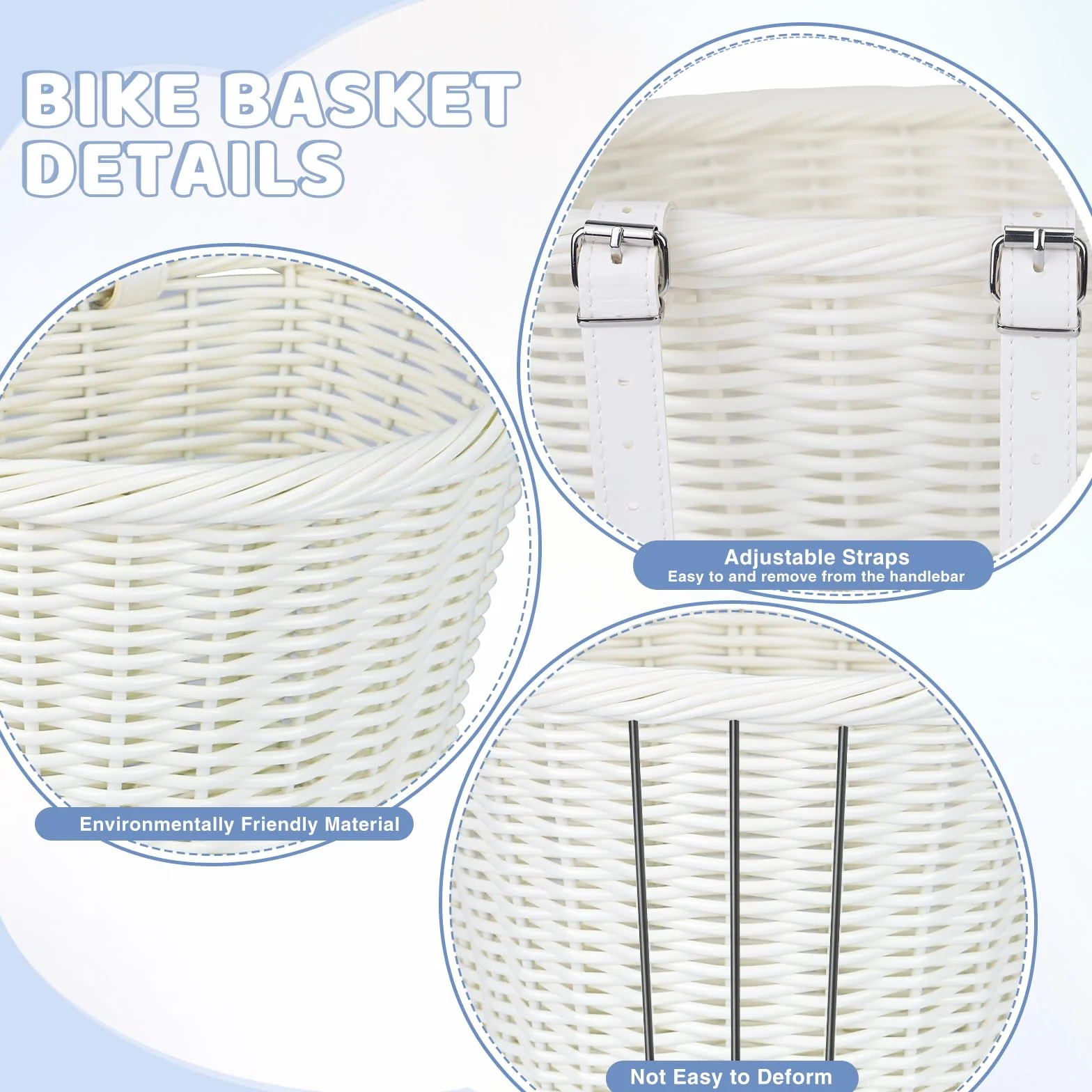 ZUKKA Woven koszyk rowerowy dla dorosłych, na przednią kierownicę, z regulowanymi paskami skórzanymi, wodoszczelny, do przechowywania, wiele kolorów