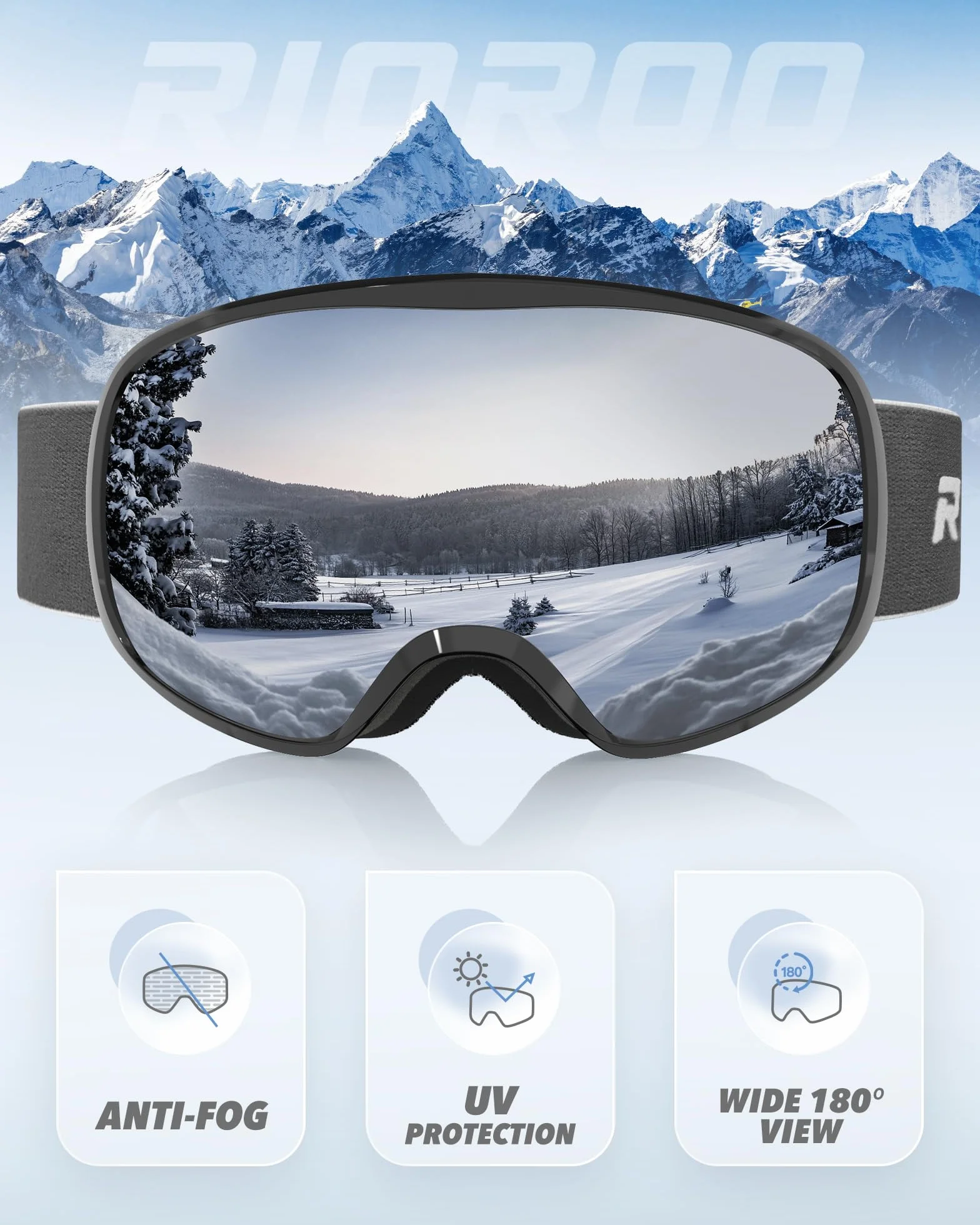 Gogle narciarskie, maska gogle narciarskie snowboardowe lustro dla mężczyzn kobiet dorosłych młodzieży młodzieży OTG kompatybilne z kaskiem, przeciwmgielne 100% ochrona przed promieniowaniem UV