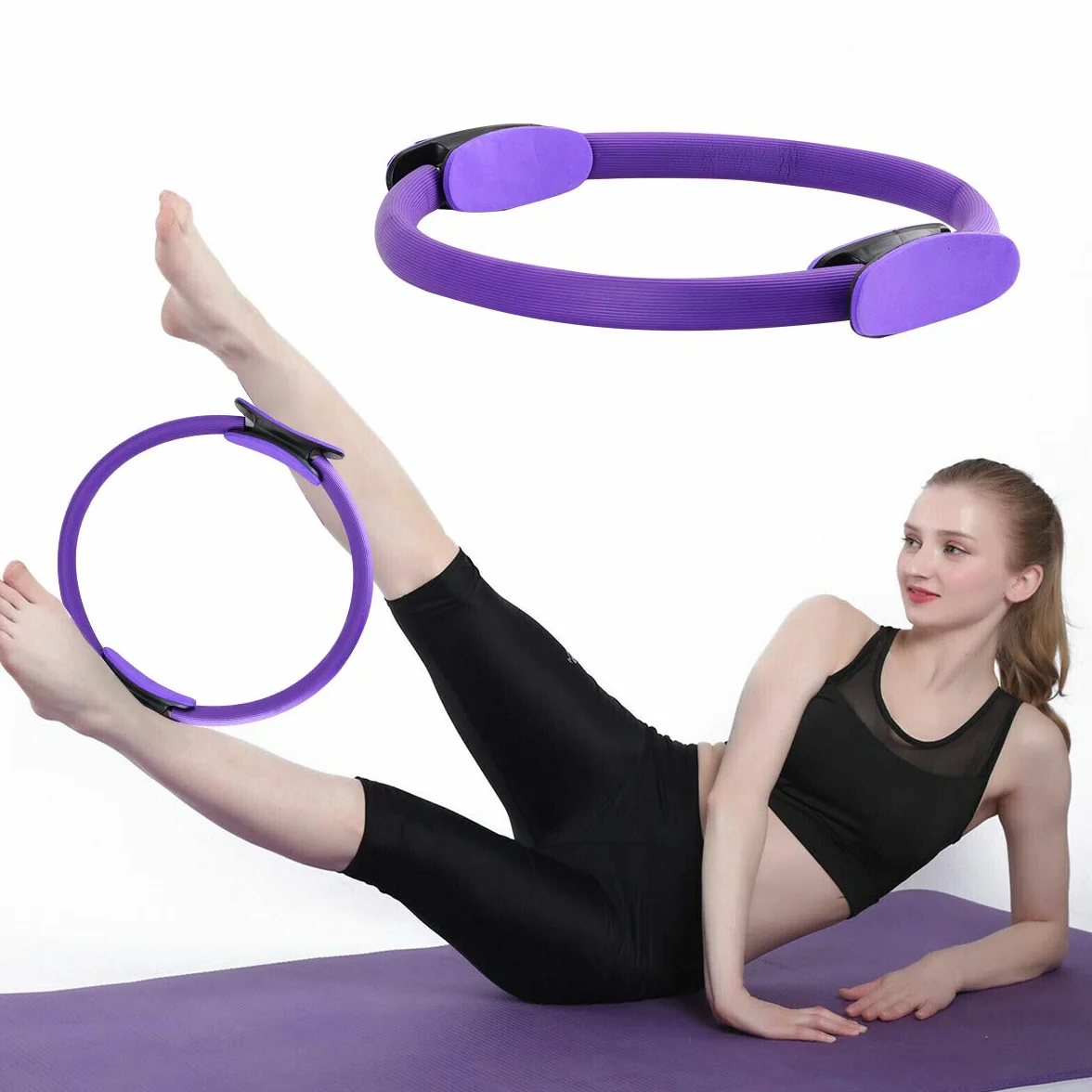 PROVO Pierścień do pilates Circle z 3 taśmami do jogi, pierścień do jogi z podwójnym uchwytem pilates zapewnia efektywną siłę i trening oporowy do spalania tłuszczu
