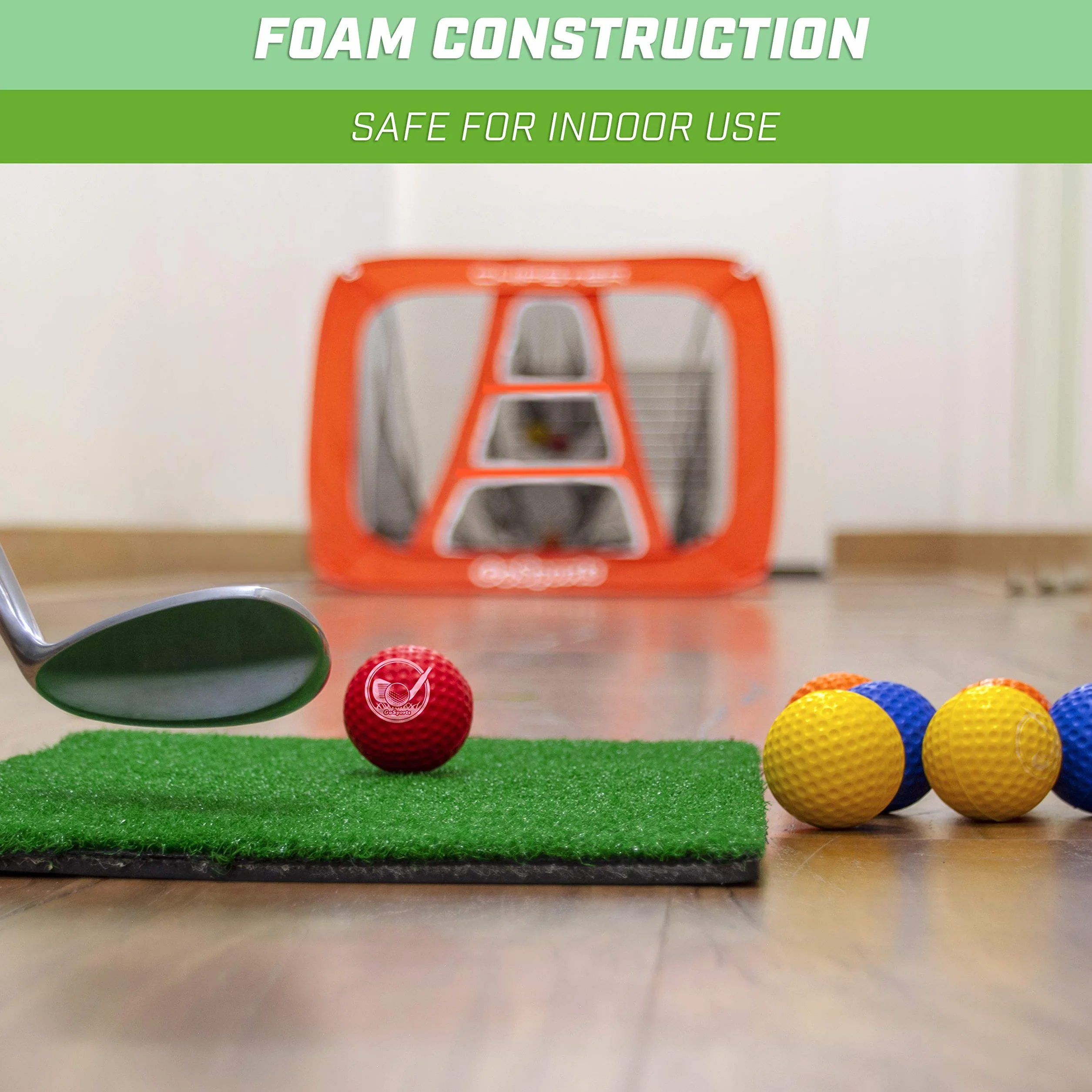 GoSports Piłeczki golfowe z pianki do ćwiczeń – realistyczne w dotyku i ograniczone loty – miękkie do treningu wewnątrz lub na zewnątrz – do wyboru 16 lub 64 szt