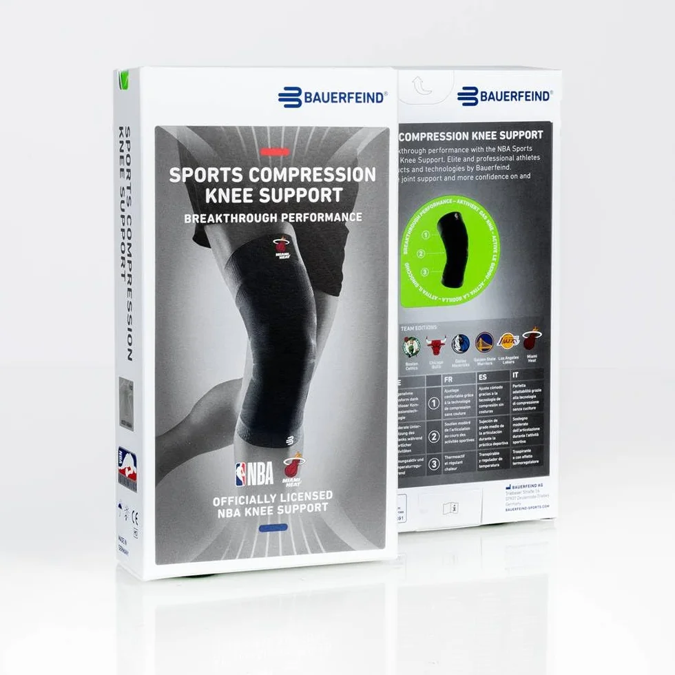 BAUERFEIND Opaska na kolano „Sports Compression Knee Support NBA“, 1 unisexowa opaska na kolano do sportów piłkarskich, opaska na kolano do koszykówki z logo zespołu