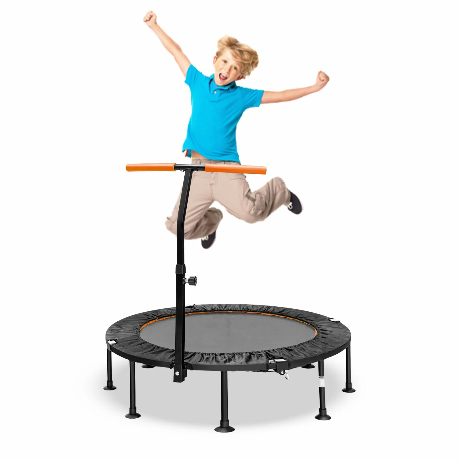 LIFEZEAL Mini składana trampolina o średnicy 110 cm, trampolina dziecięca z regulacją wysokości poręczy, fitness trampolina do treningu, maksymalna waga 100 kg