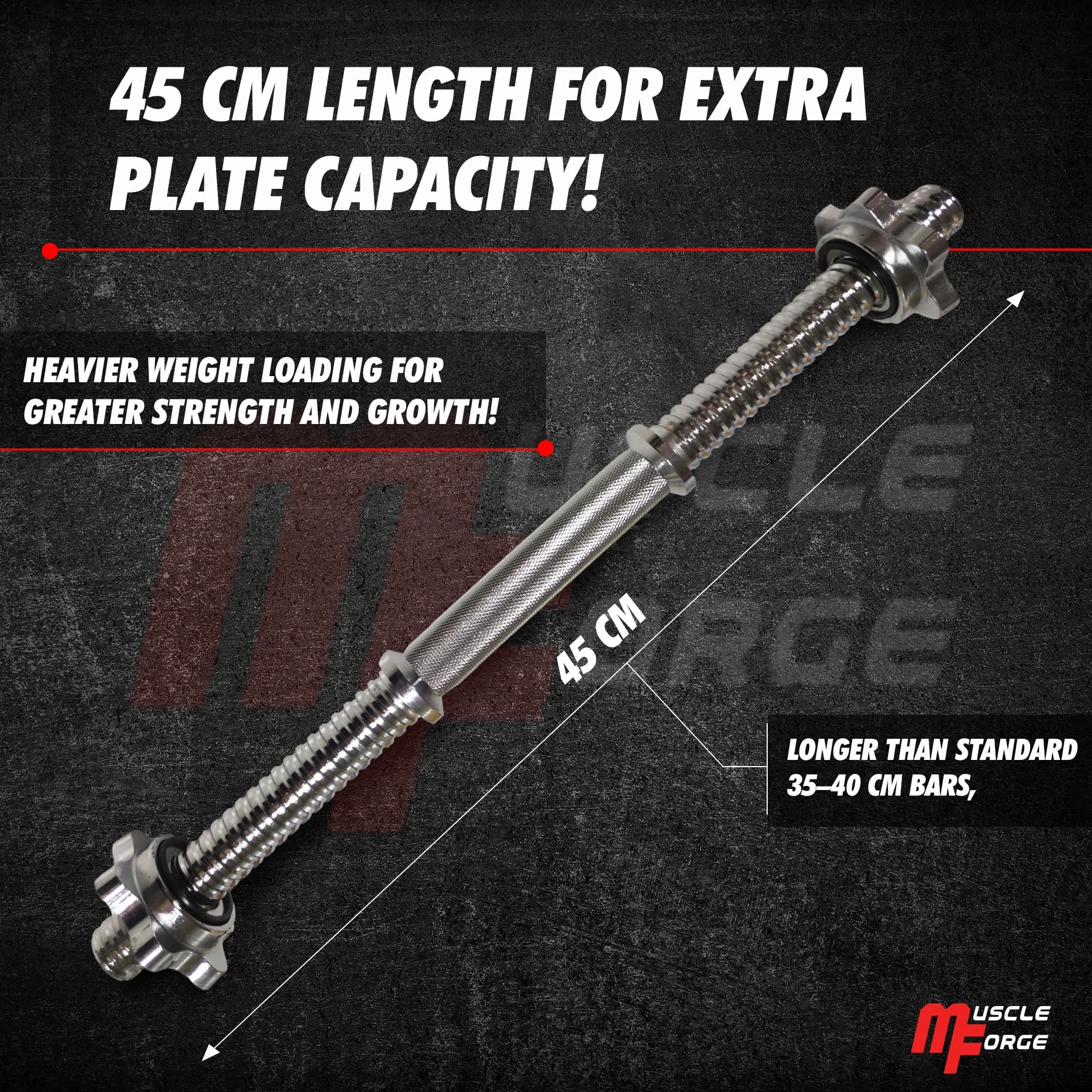 Gryf na sztangielkę 25mm, długość 45 cm, zaciski w komplecie