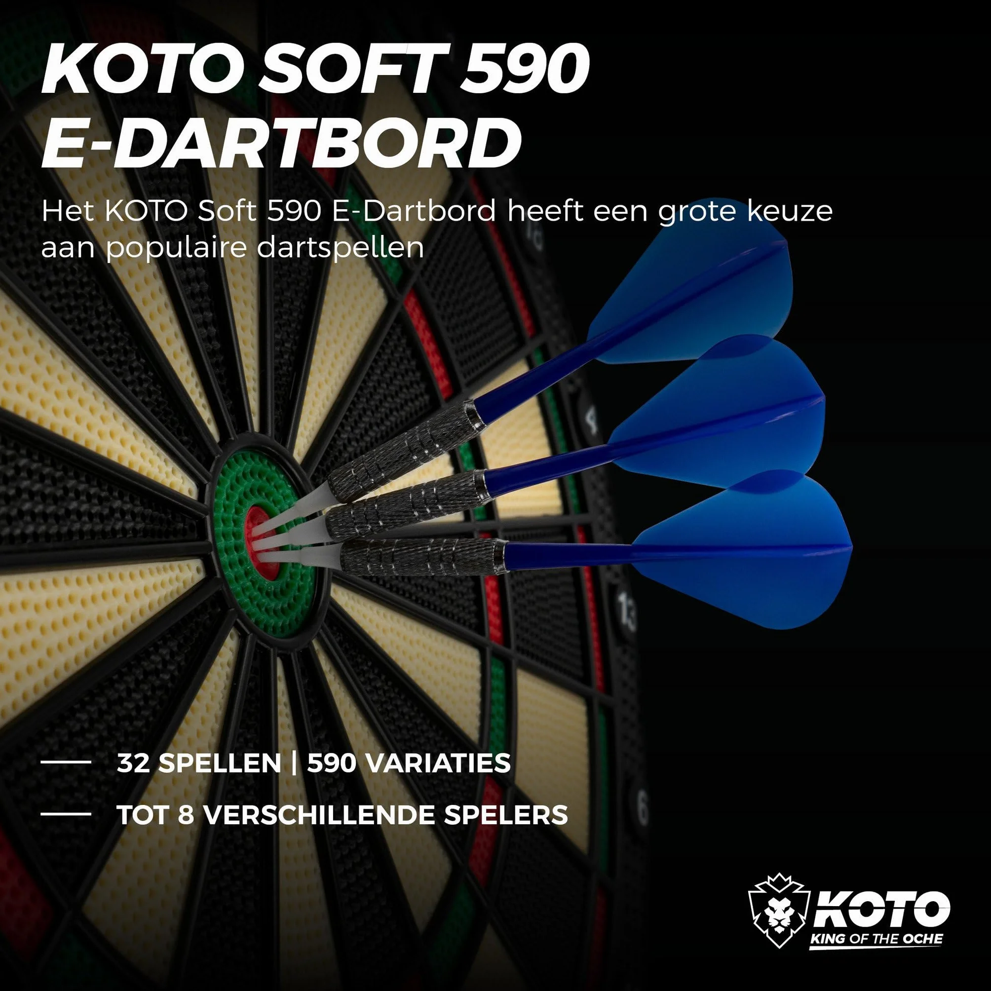 KOTO – Elektroniczna Tarcza Dart Soft Easy (39x2x44,5 cm), 6 Soft Dart, 32 Gry, Ponad 590 Wariantów, Kompaktowa i Nowoczesna