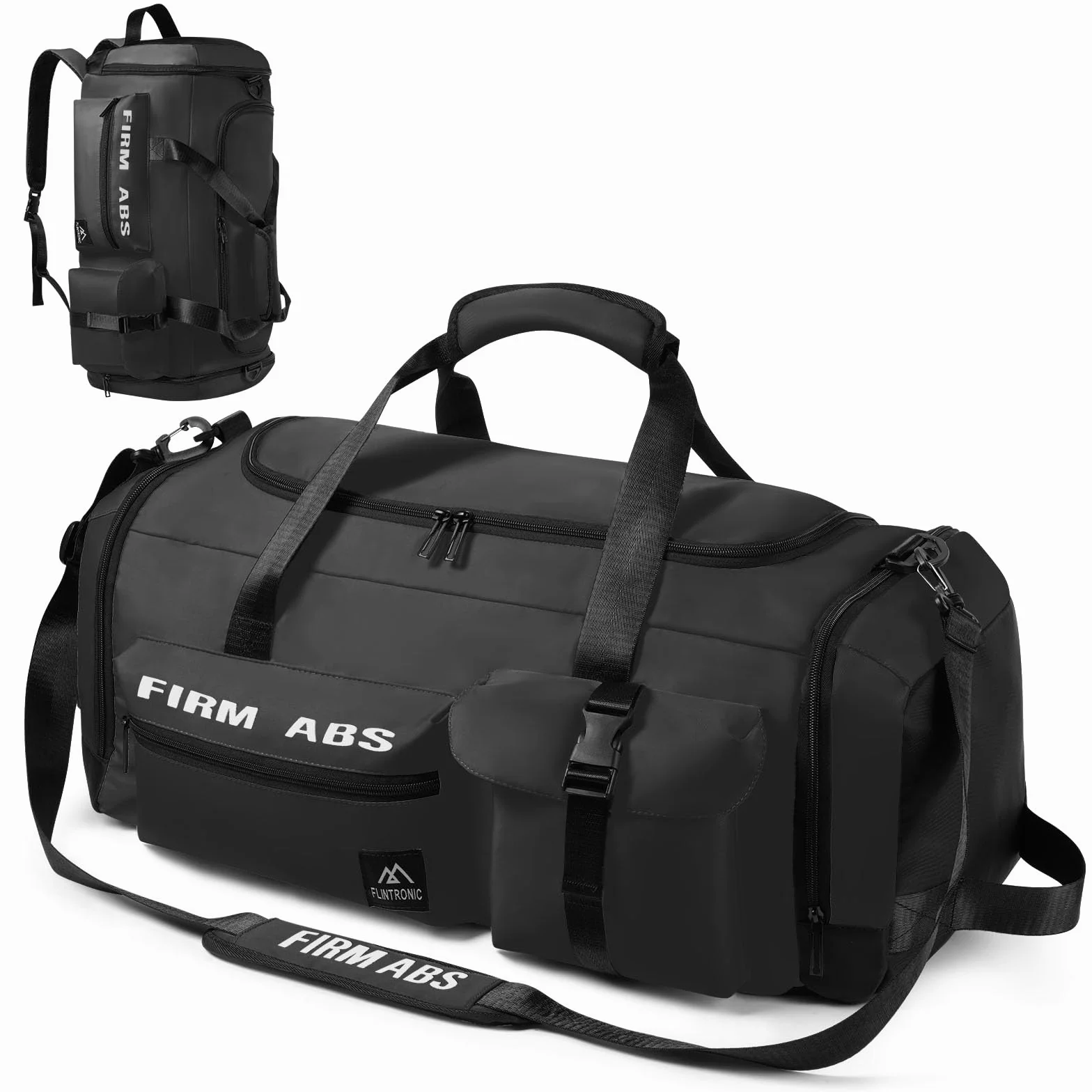 Flintronic Torba sportowa 65 l z kieszenią na buty, funkcja plecaka, czarny