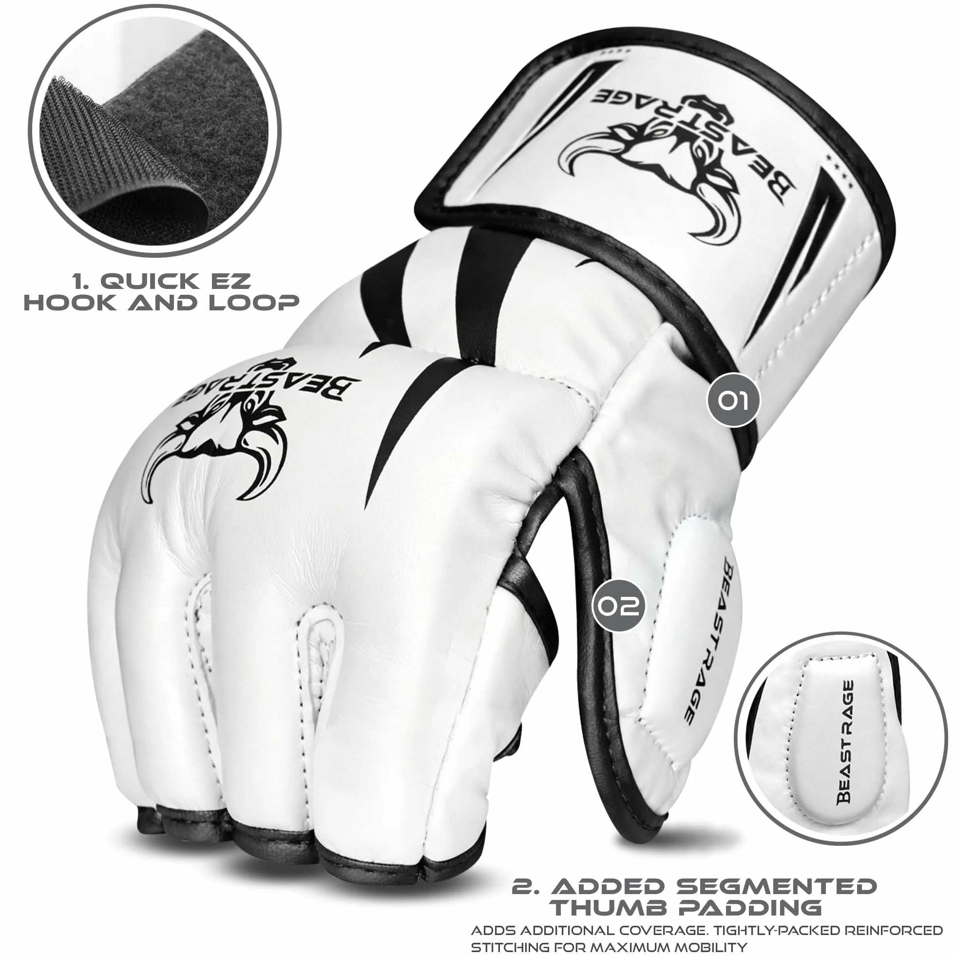 BEAST RAGE Rękawice do Grapplingu MMA Muay Thai Kickboxingu z Podparciem Nadgarstka