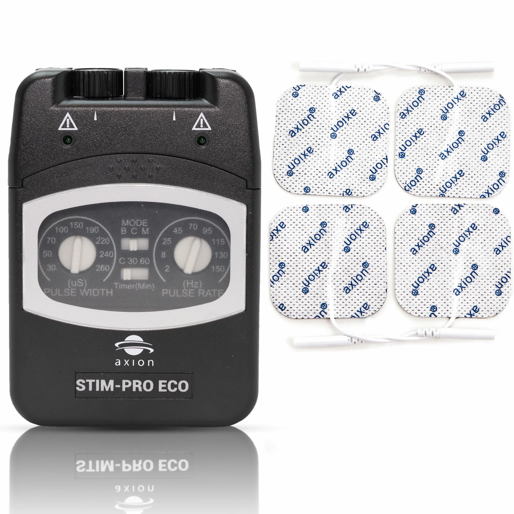 Elektrostymulator TENS-STIM PRO ECO- 2-kanałowy- kompaktowe i wydajne urządzenie TENS do terapii bólu z 4 elektrodami 5x5 cm - regulowane parametry - axion