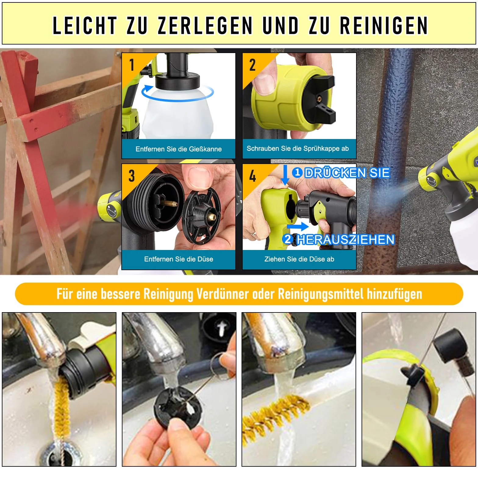 Ryobi 18 V Akumulatorowy Pistolet Natryskowy z 4 Dysze i 3 Wzory