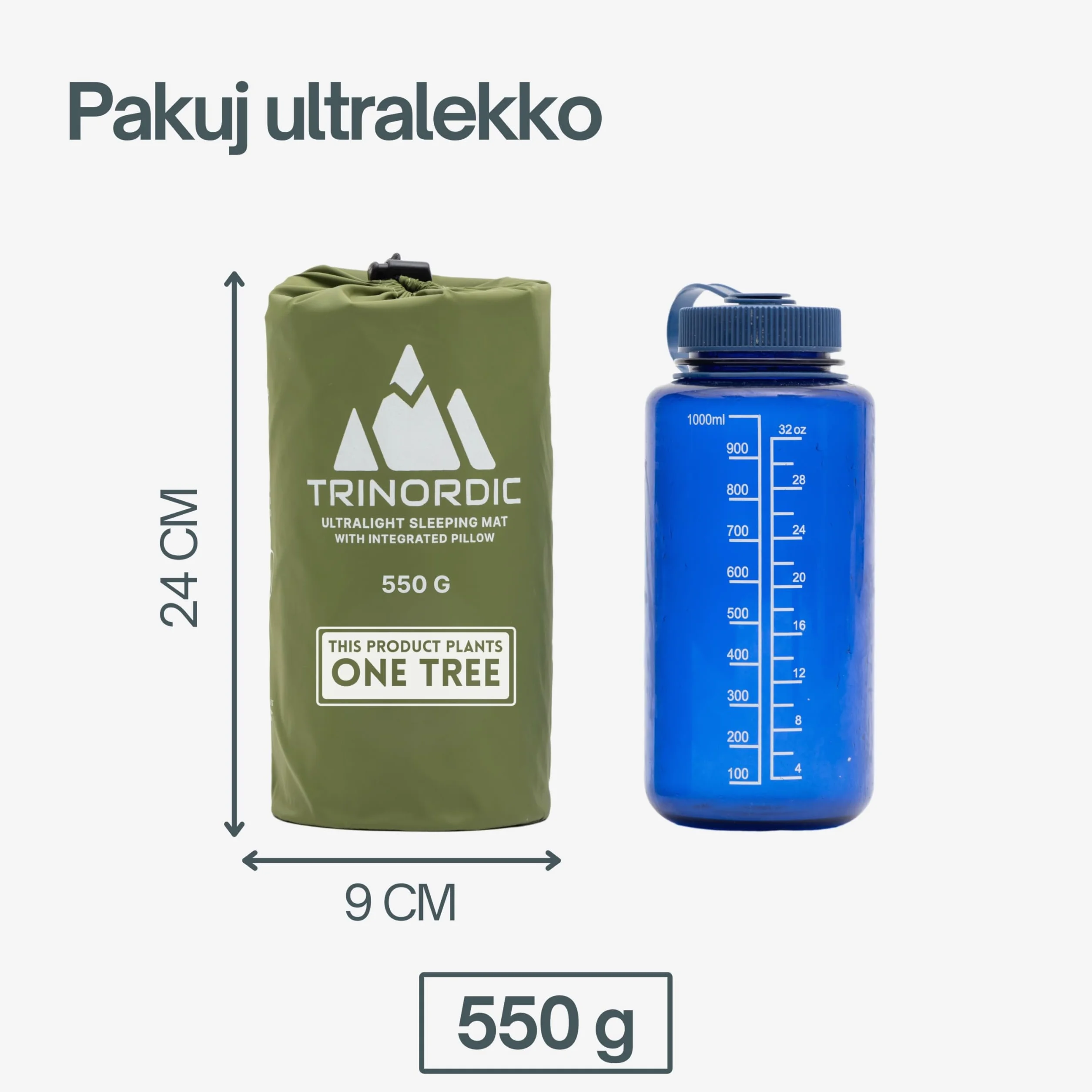 TRINORDIC Ultralekki Materac Kempingowy z Poduszką - Pojedynczy Materac Powietrzny, Wytrzymały Sprzęt Kempingowy - Zielony Lasowy