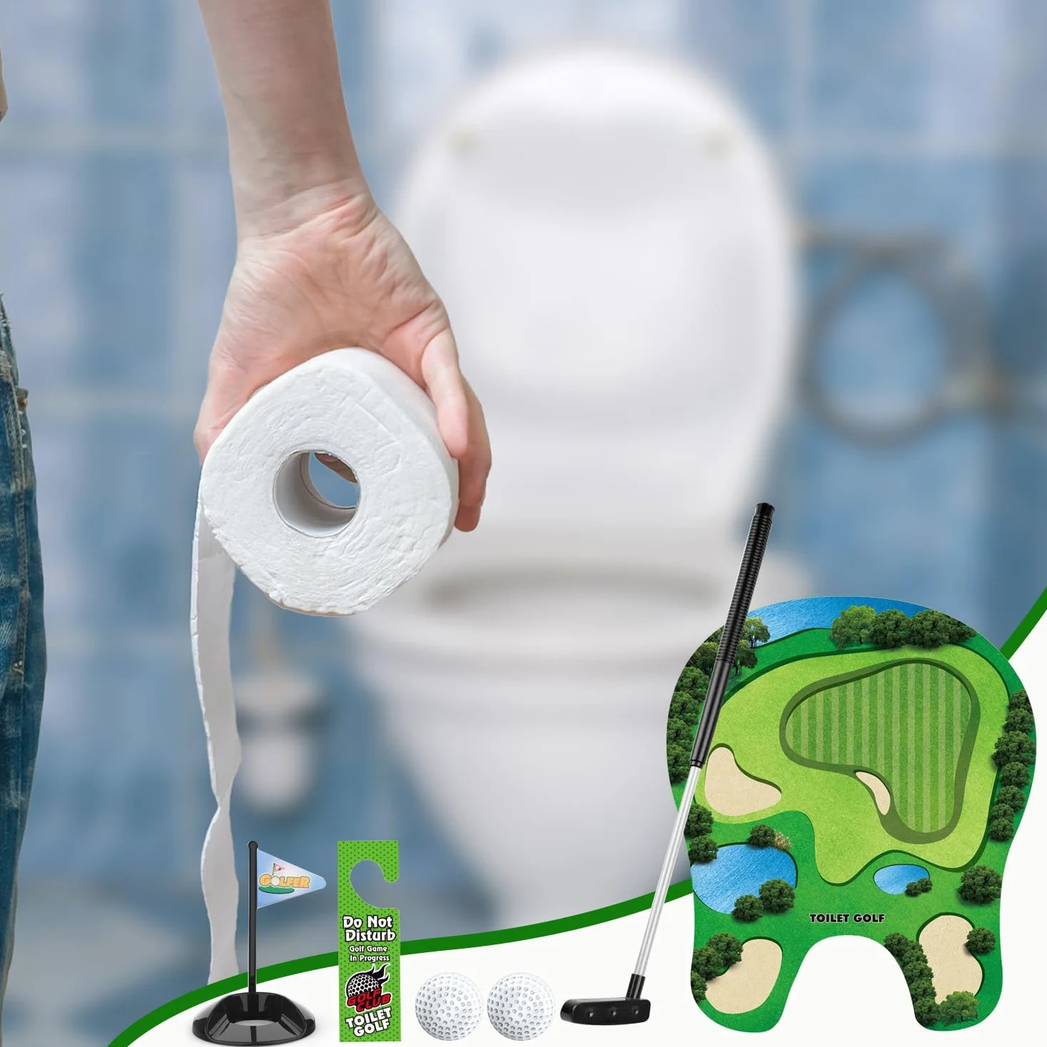 Byffoer Zestaw prezentowy do golfa toaletowego, gra w minigolfa z kijem i piłkami, zestaw do golfa toaletowego, mini golf do domu, zestaw golfowy