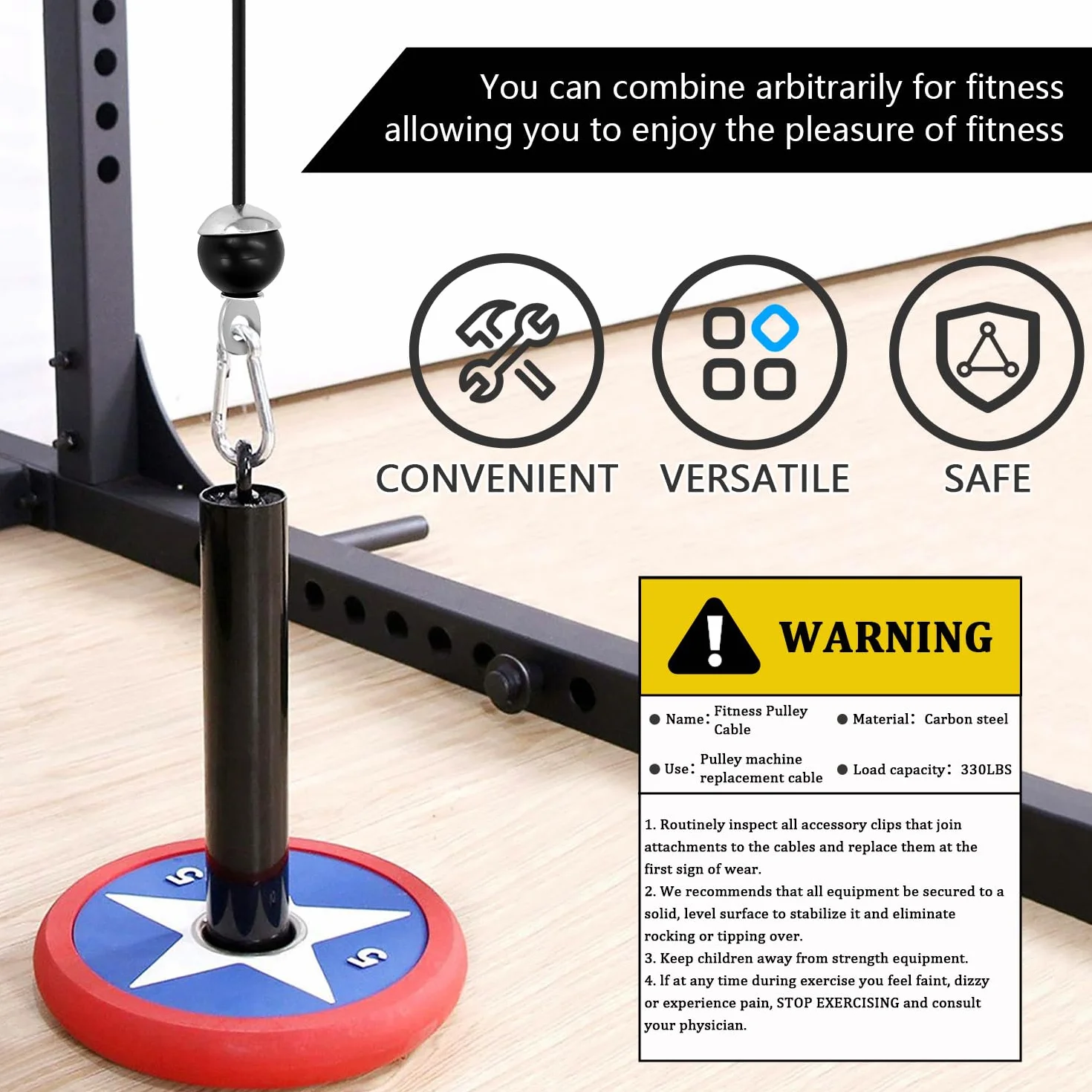 Favuit Stalowy kabel fitness domowa siłownia zapasowe kable koła pasowego wytrzymała lina stalowa do fitnessu 1,5 m/2 m/2,5 m / 2,5 m system kabli LAT rozwijane akcesoria do bicepsów tricepsów siła