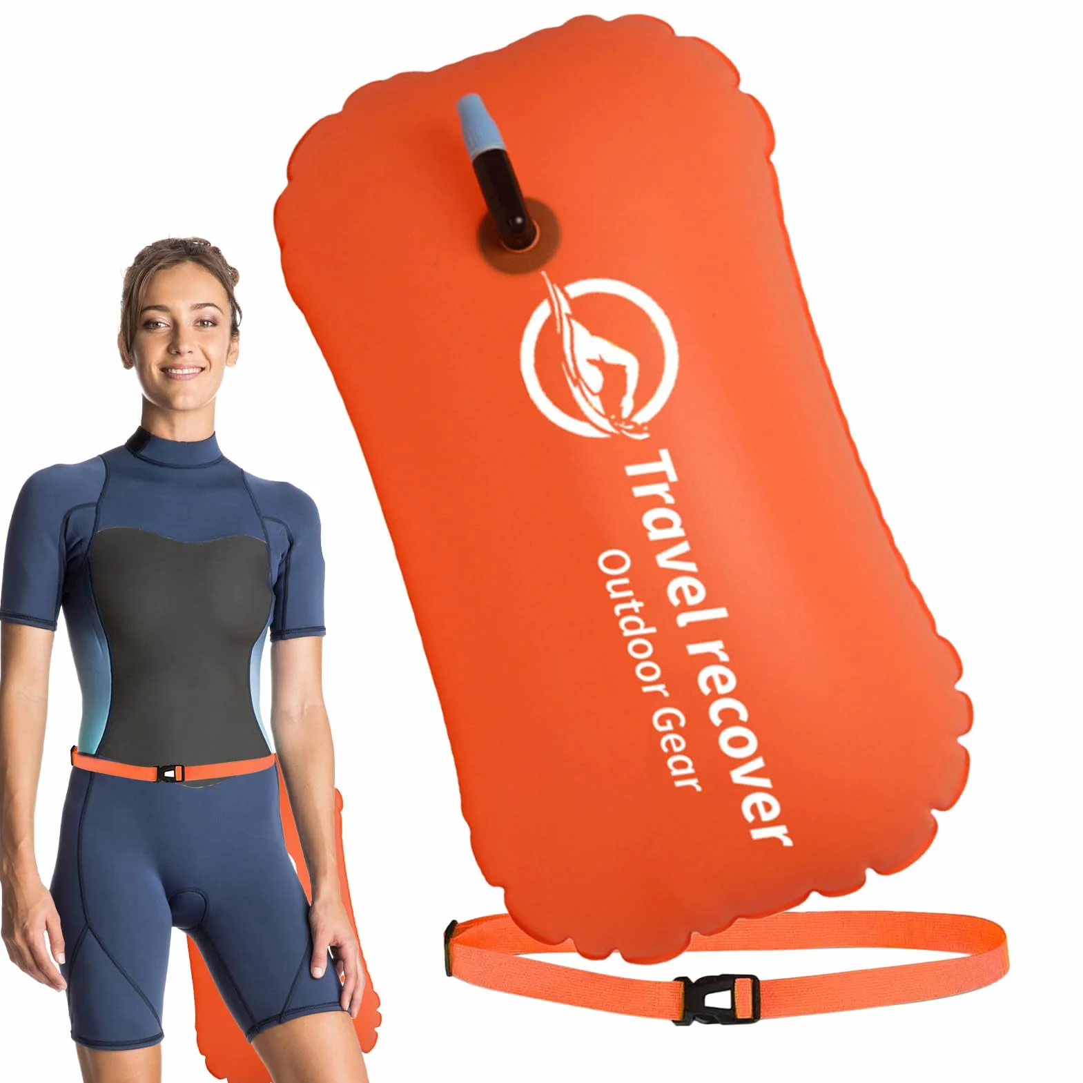 Swimming Buoy Safety Floating Drybag 18.9x12.4 inches Adjustable Waist Belt Orange/Pink