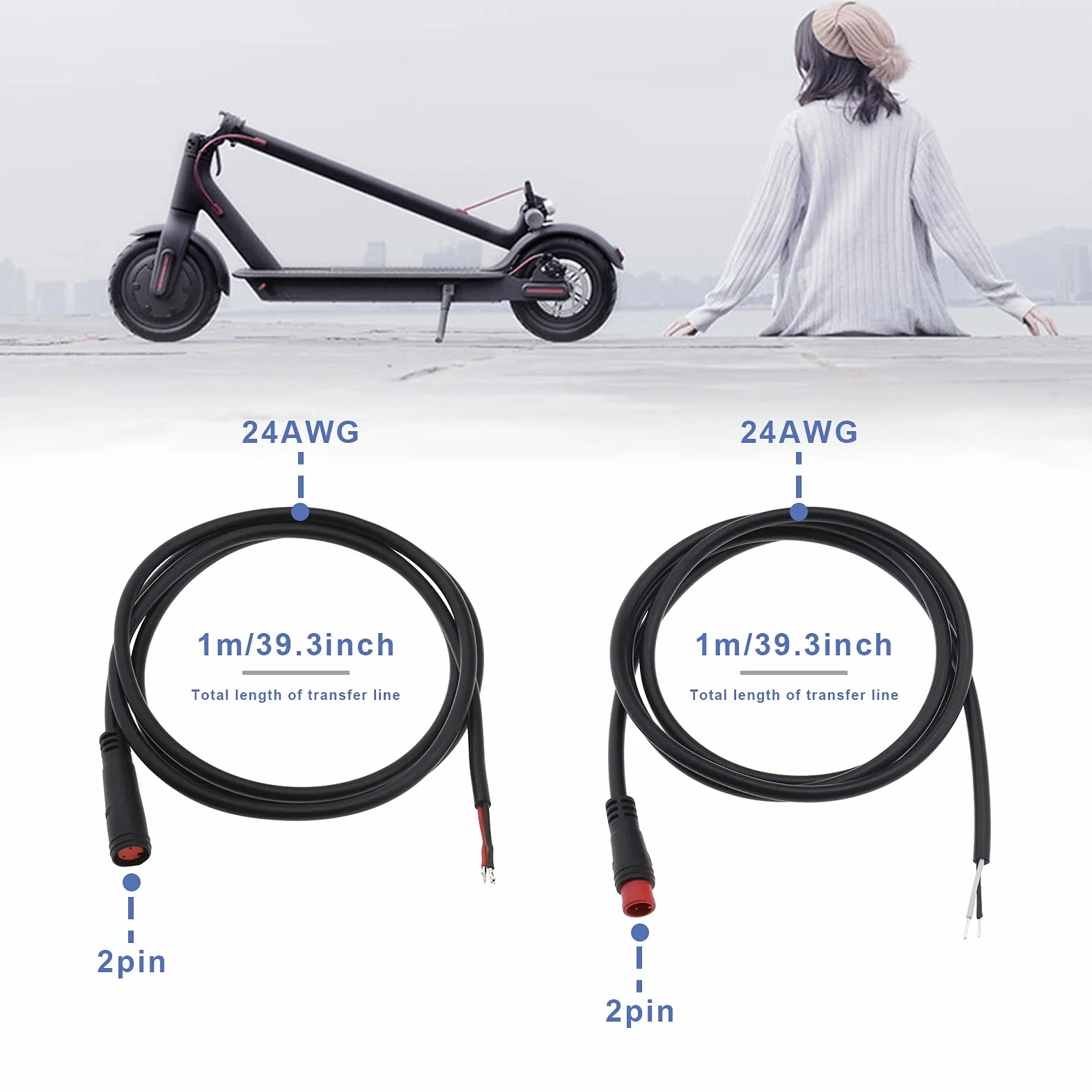 Wodoodporny kabel przedłużający IP65 M8 2-pinowy męski i żeński 24AWG