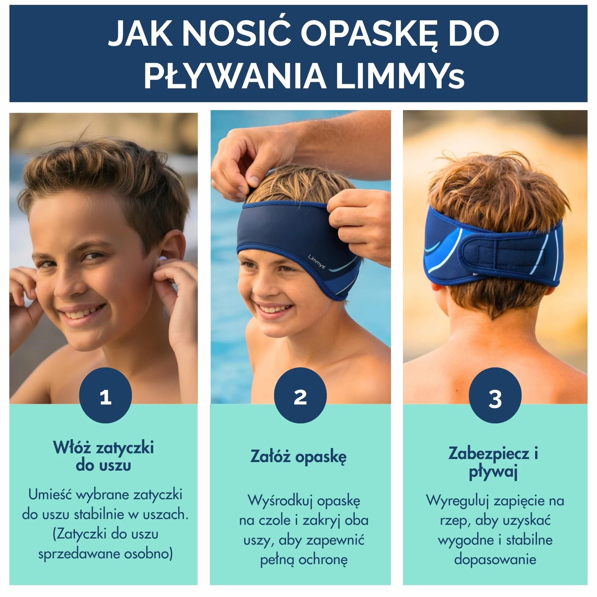 Limmys Opaska do Pływania Ochrona Uszu z Neoprenu Bez Lateksu Antypoślizgowa