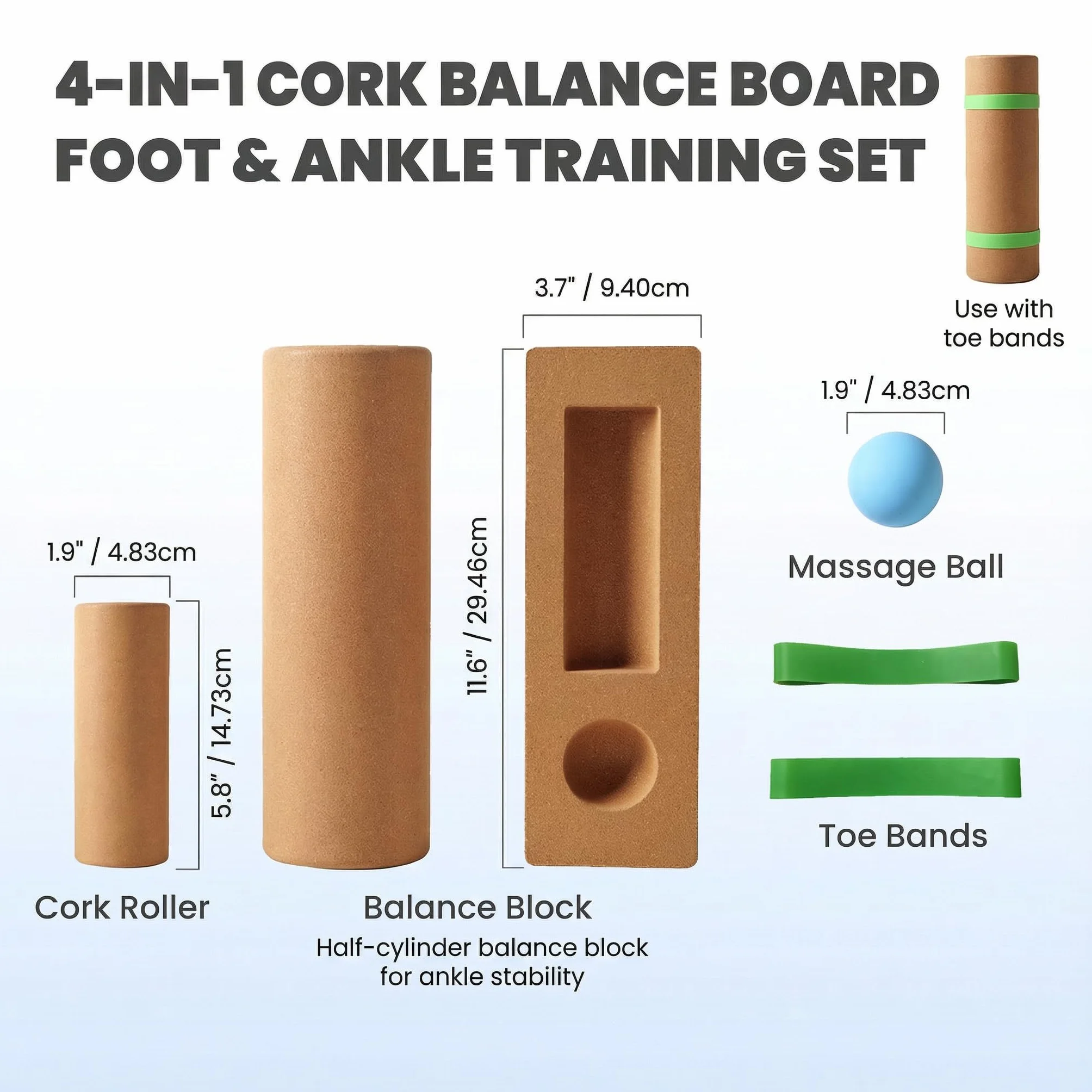 Premium Cork Balance Board 4 w 1 zestaw do treningu balansu antypoślizgowa