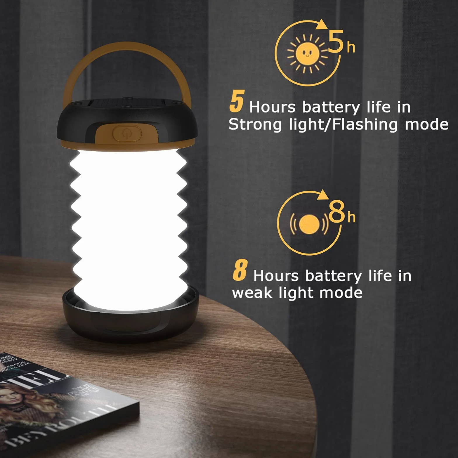 GlobaLink Latarnia kempingowa LED, ładowalna lampa kempingowa, zasilana energią słoneczną/USB, składana lampa namiotowa z gwizdkiem pierwszej pomocy, lampa kempingowa do namiotu turystycznego, ogrodu