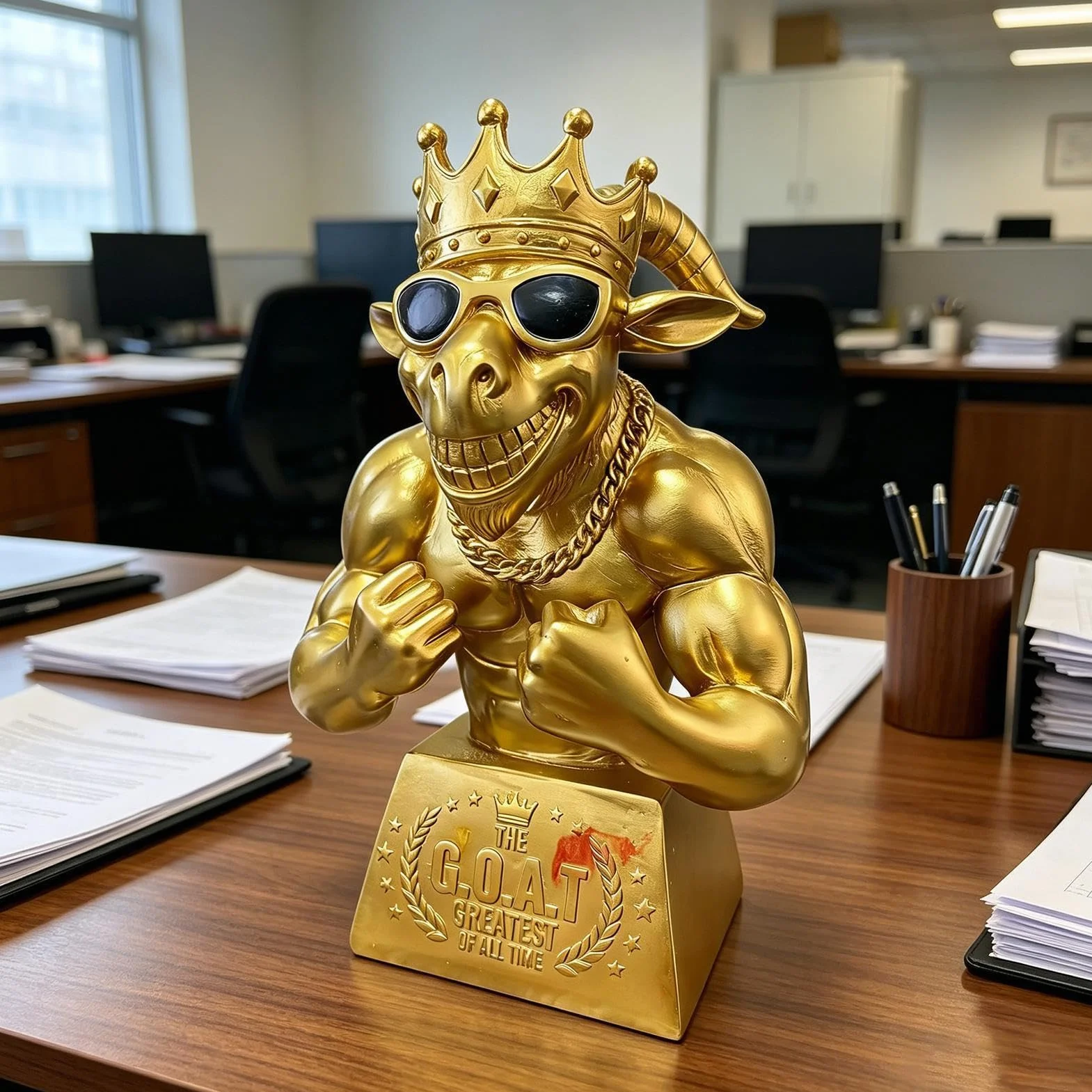 Muscle Goat Football Player humorystyczna figurka na biurko złota żywica rzeźba