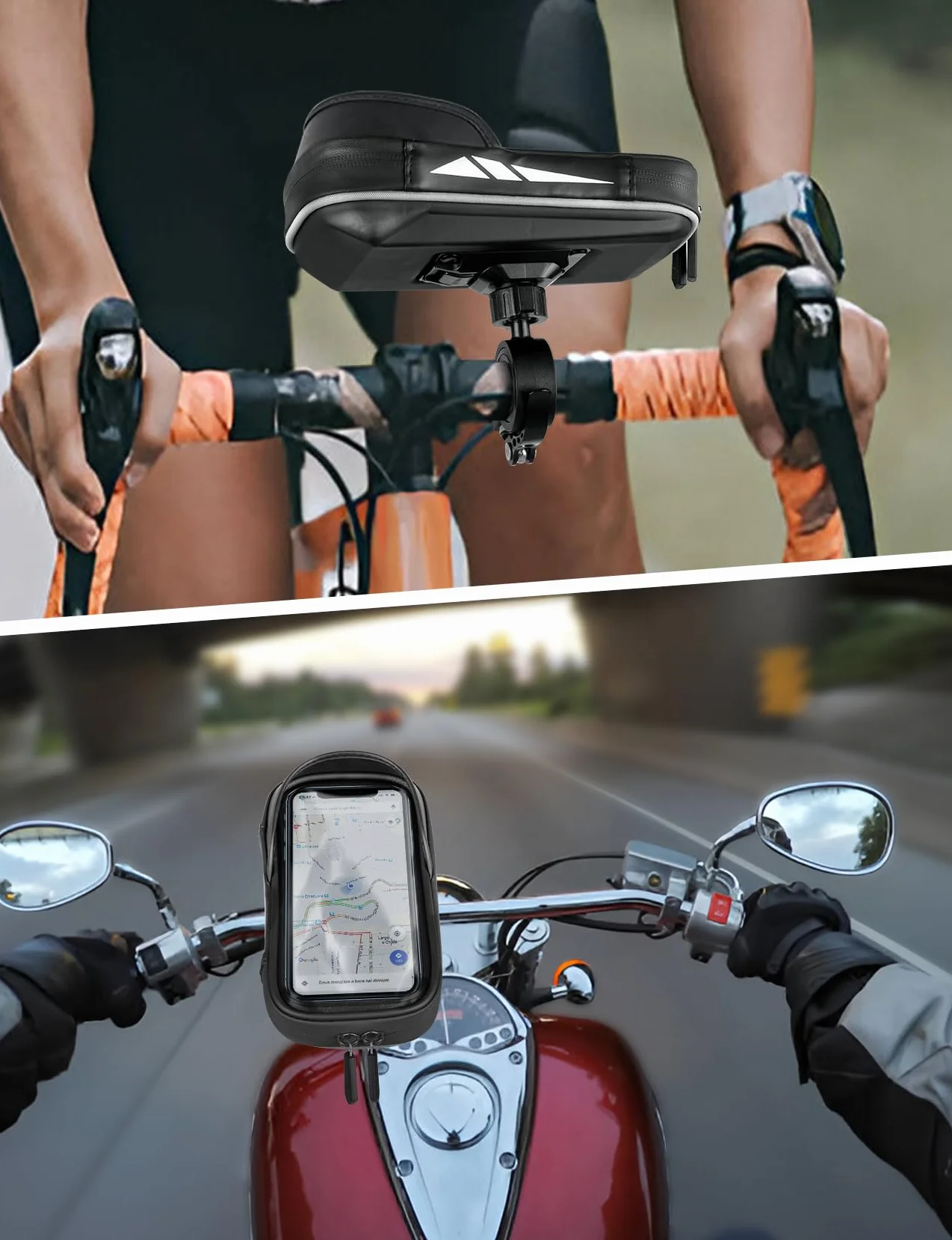 Vitalismo Uchwyt na Telefon Rowerowy Wodoszczelny, torba na kierownicę rowerową, obracany o 360°, do smartfonów o przekątnej ekranu 4,7-7", z osłoną przeciwdeszczową do Scooter Motocyklowy