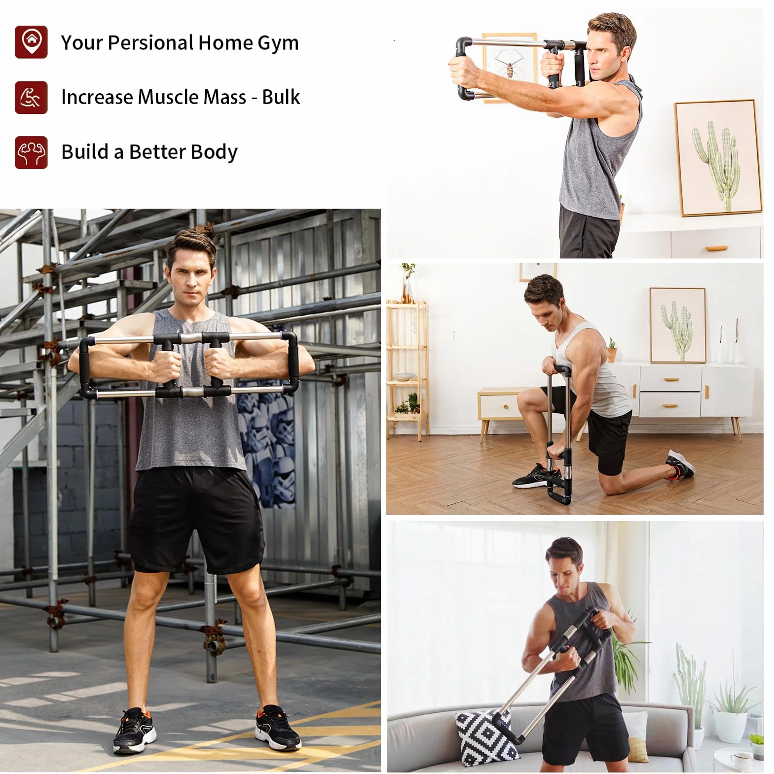 GoFitness Push Down Bar Machine - Ekspander klatki piersiowej, przenośny zestaw do ćwiczeń oporowych