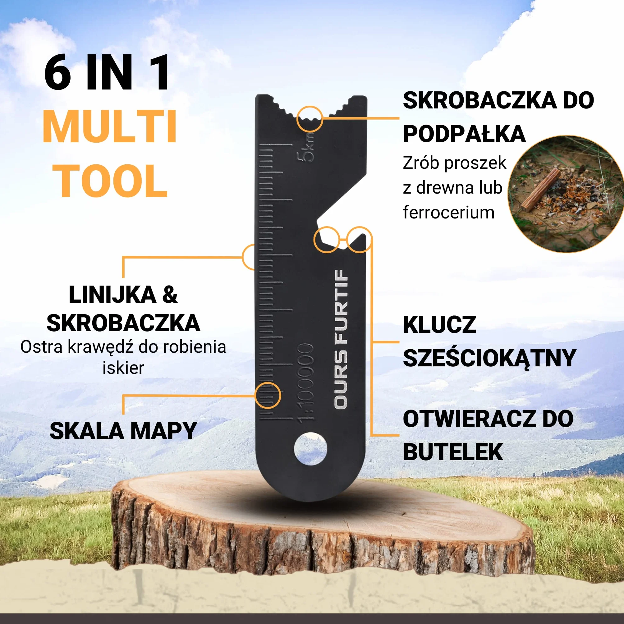 Firesteel Kit 7 in 1 10mm Survival Silex Multi-tool Tindersticks