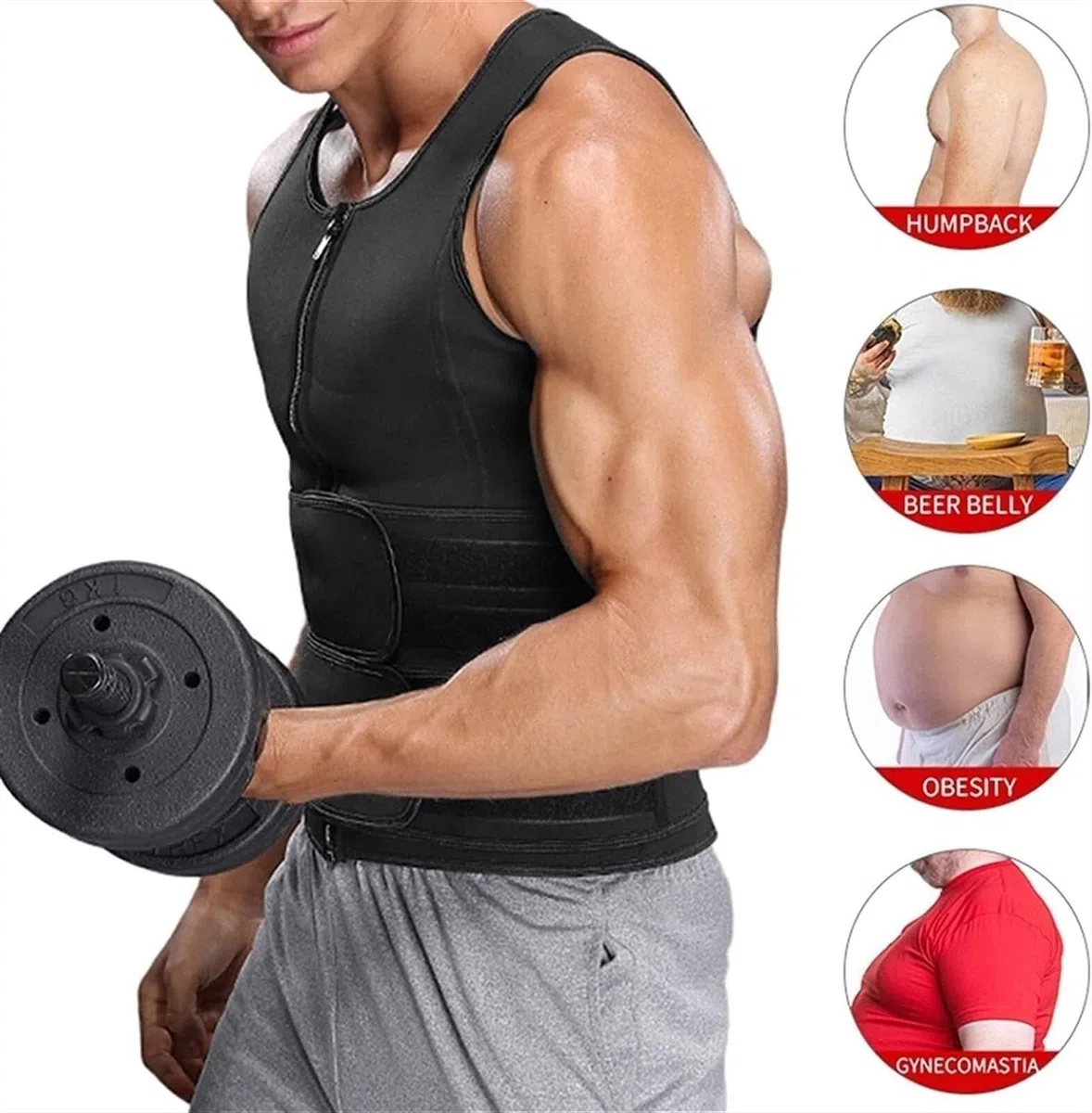 Odchudzająca Tankwear Mężczyzna Dzianina Sauna Pocenie Odchudzające Polimerowa Kamizelka Koszulka (Color : Black, Size : 3XL)
