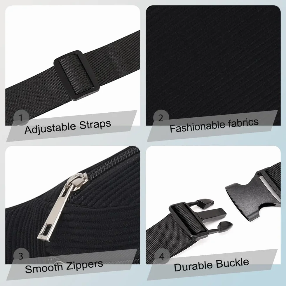 Bumbags nerka nerka nerka męska damska moda nerka z regulowanym paskiem do uprawiania sportu biegania wędrówek joggingu, Czarny, 33x7x14 cm, Moda