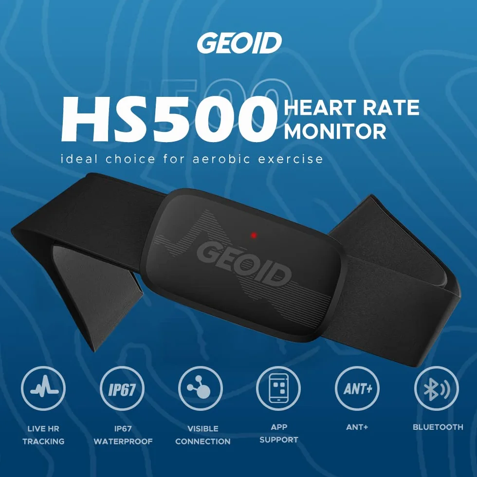 GEOID HS500, pulsometr, opaska na klatkę piersiową, pulsometr Bluetooth 4.2/ANT+, wodoodporny czujnik tętna, IP67