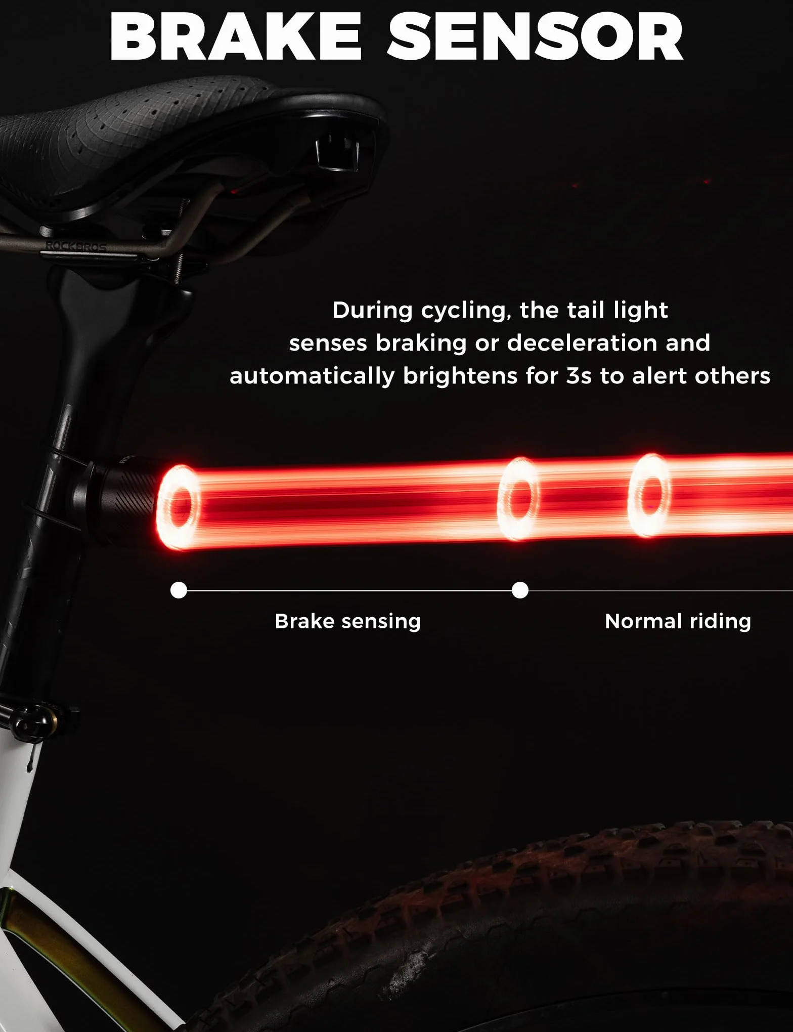 ROCKBROS Oświetlenie rowerowe tylne LED USB Akumulator IPX6 Wodoodporne czujniki światła hamowania wibracje 4 tryby jazdy na rowerze MTB szosowe nocne bezpieczeństwo