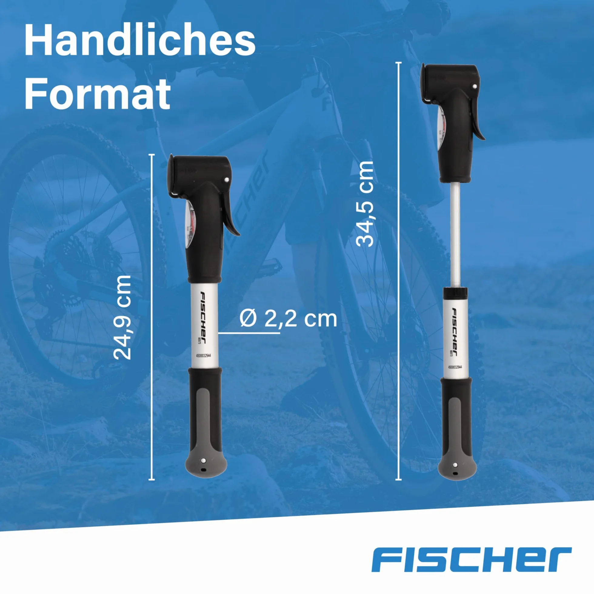Fischer 85573 Pompka Rowerowa, Czarny/Srebrny, 28,9 x 7,9 x 3,2 cm