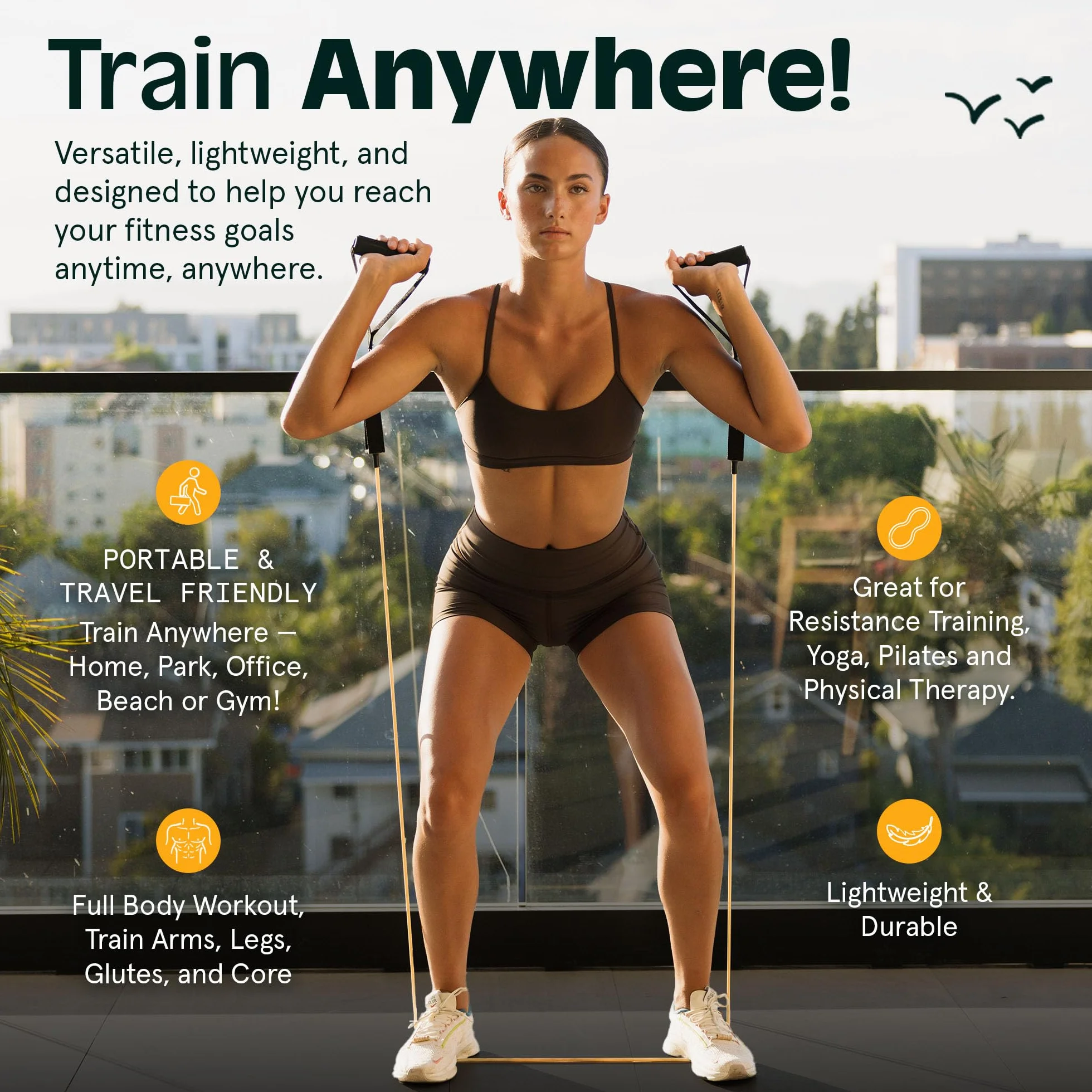 Retrospec Train Resistance Bands Set (5pc) Workout Bands w/Handles, Door Anchor, Carry Bag for Women & Men, Smoothie