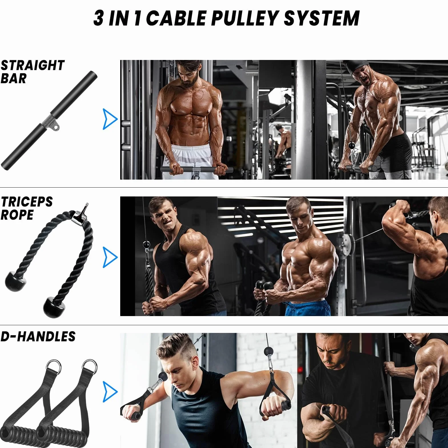 System bloczków do treningu w domu LAT PULL DOWN, 3w1 podwójny system bloczków z obciążeniem do ćwiczeń klatki piersiowej, tricepsów, bicepsów, ramion i pleców – sprzęt fitness