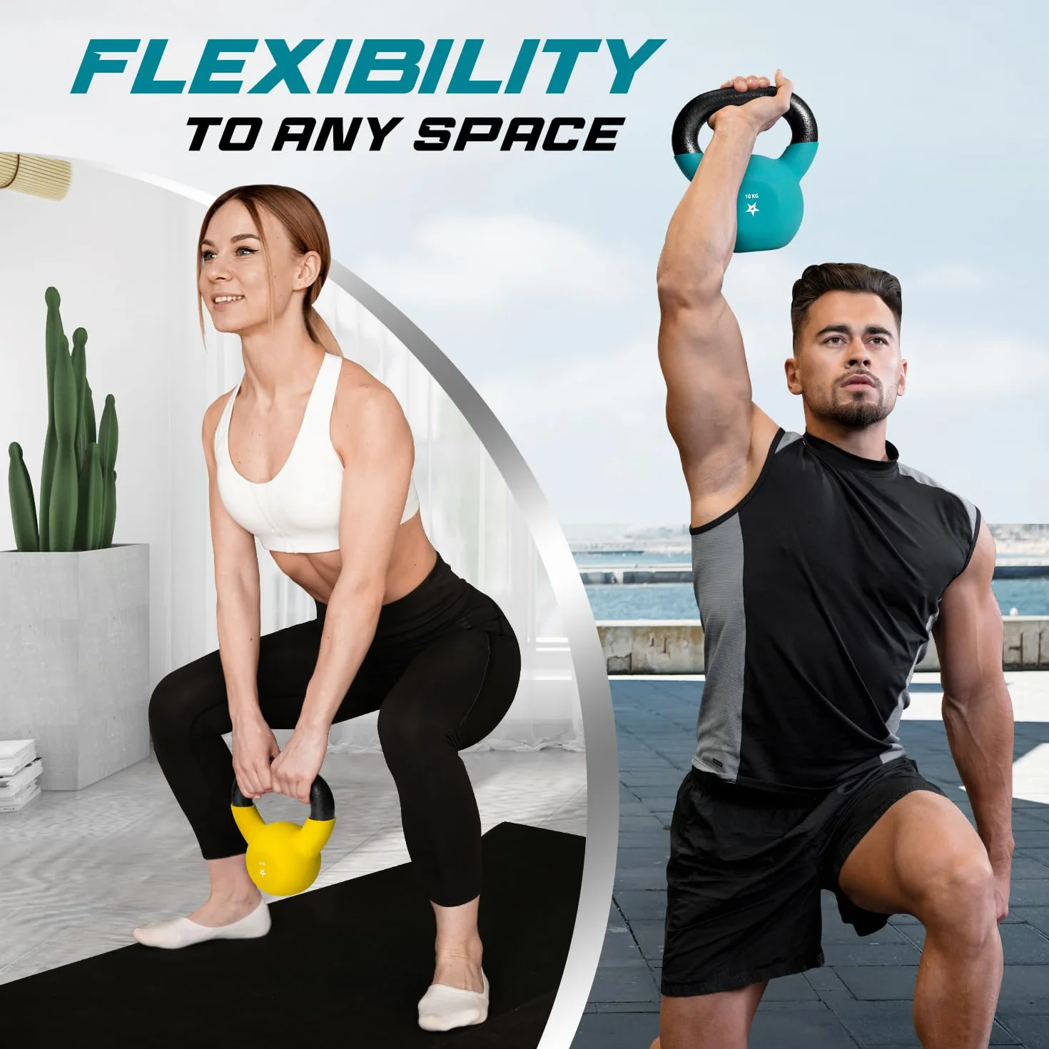 Yes4All YCBQ powlekane neoprenem ciężarki kettlebell, trening siłowy Kettlebells - 10 kg turkusowy