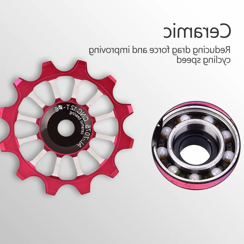 Alomejor Koło pasowe przerzutki rowerowej, aluminiowe, uszczelnione łożysko, prowadnica rowerowa, koła pasowe przerzutki tylne, 12T, ceramiczne, aluminiowe koło, tylne pasuje do śrub 4/5/6 mm