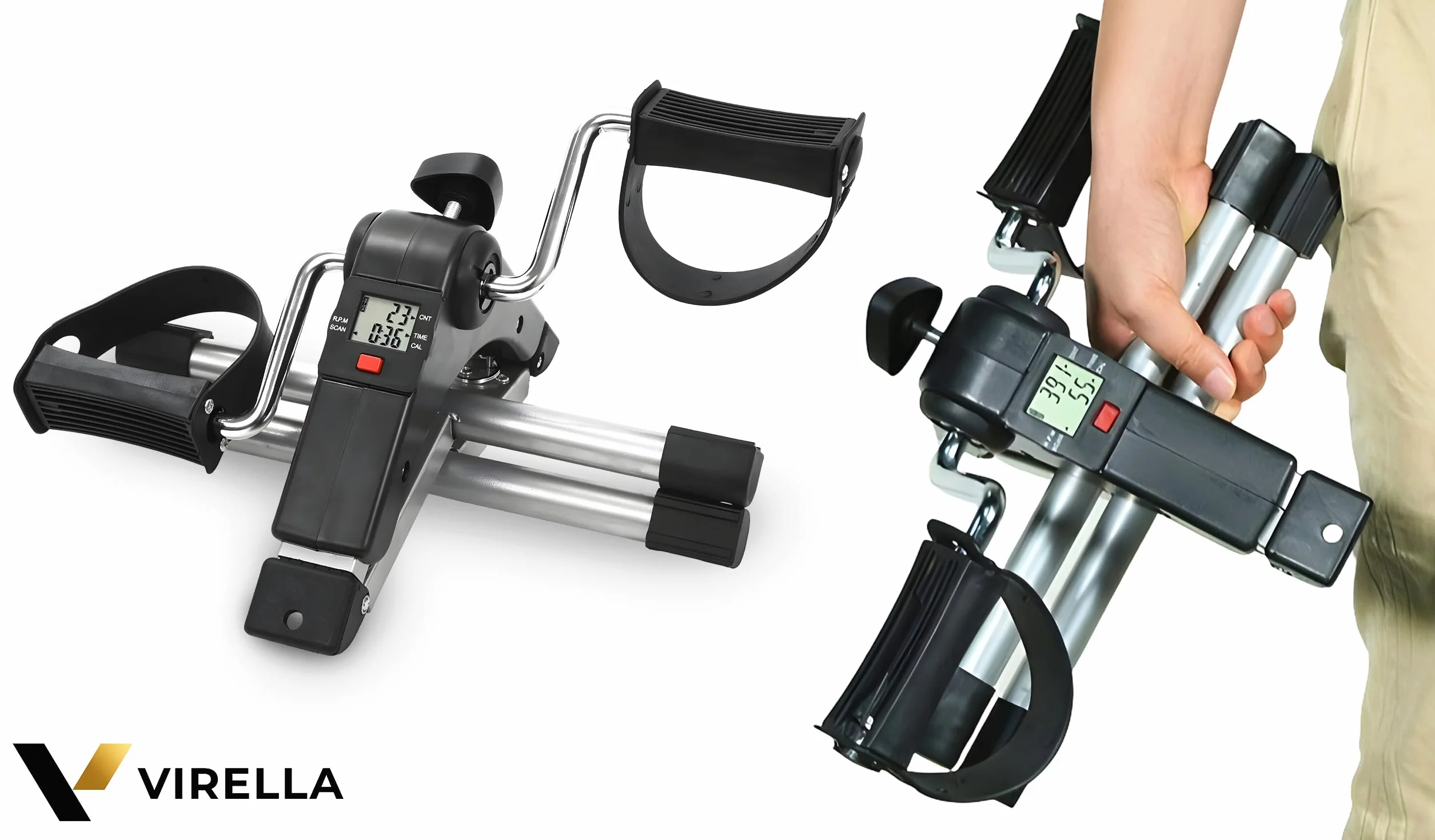 Virella Mini rower treningowy przenośny ćwiczący siłownia fitness noga ramię trening regulowany opór z wyświetlaczem LCD dla kobiet i mężczyzn
