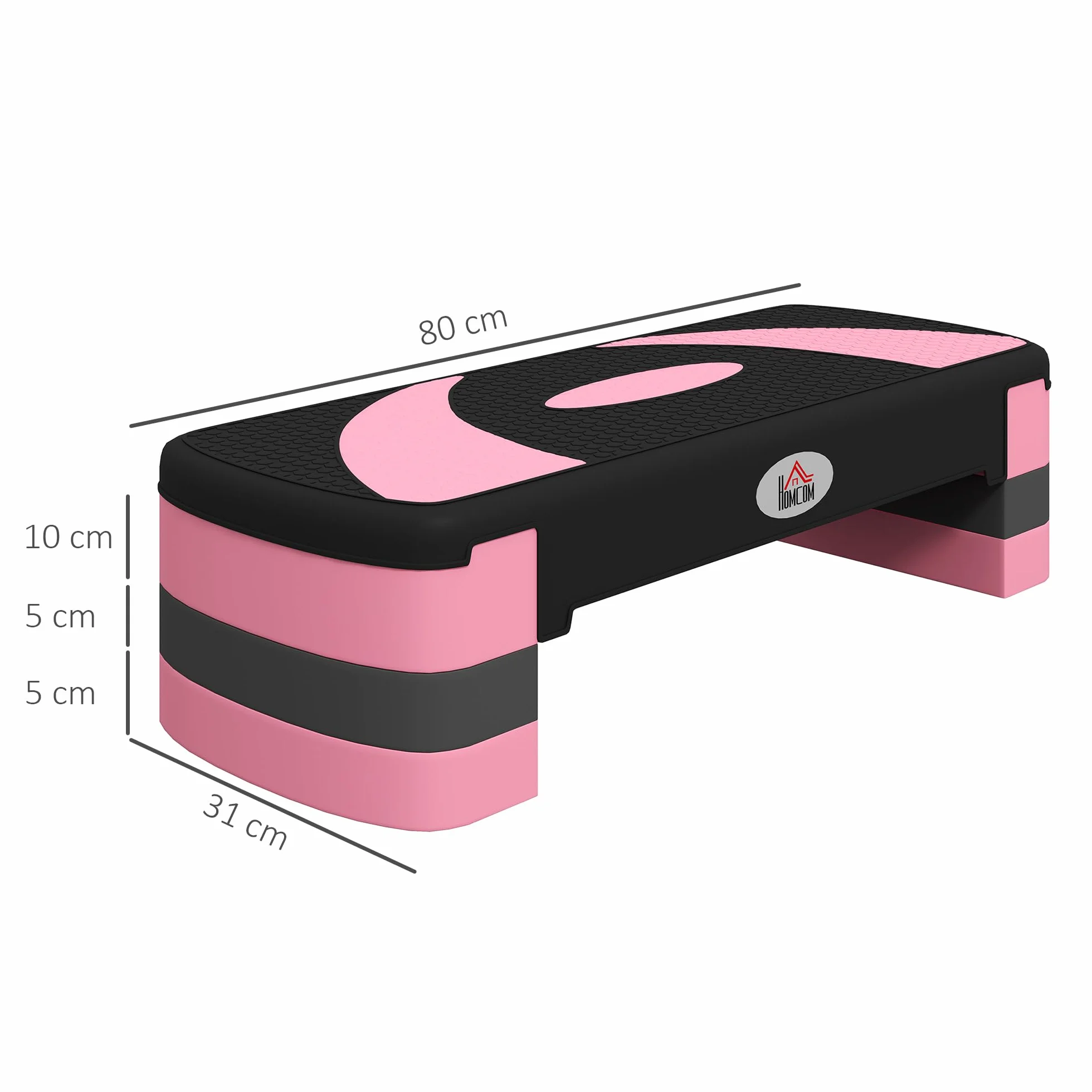 HOMCOM Stepper stepper z regulacją wysokości, z powłoką antypoślizgową, 3 stopnie (10/15/20 cm), antypoślizgowy, do domu, studia fitness, biura, tworzywo sztuczne