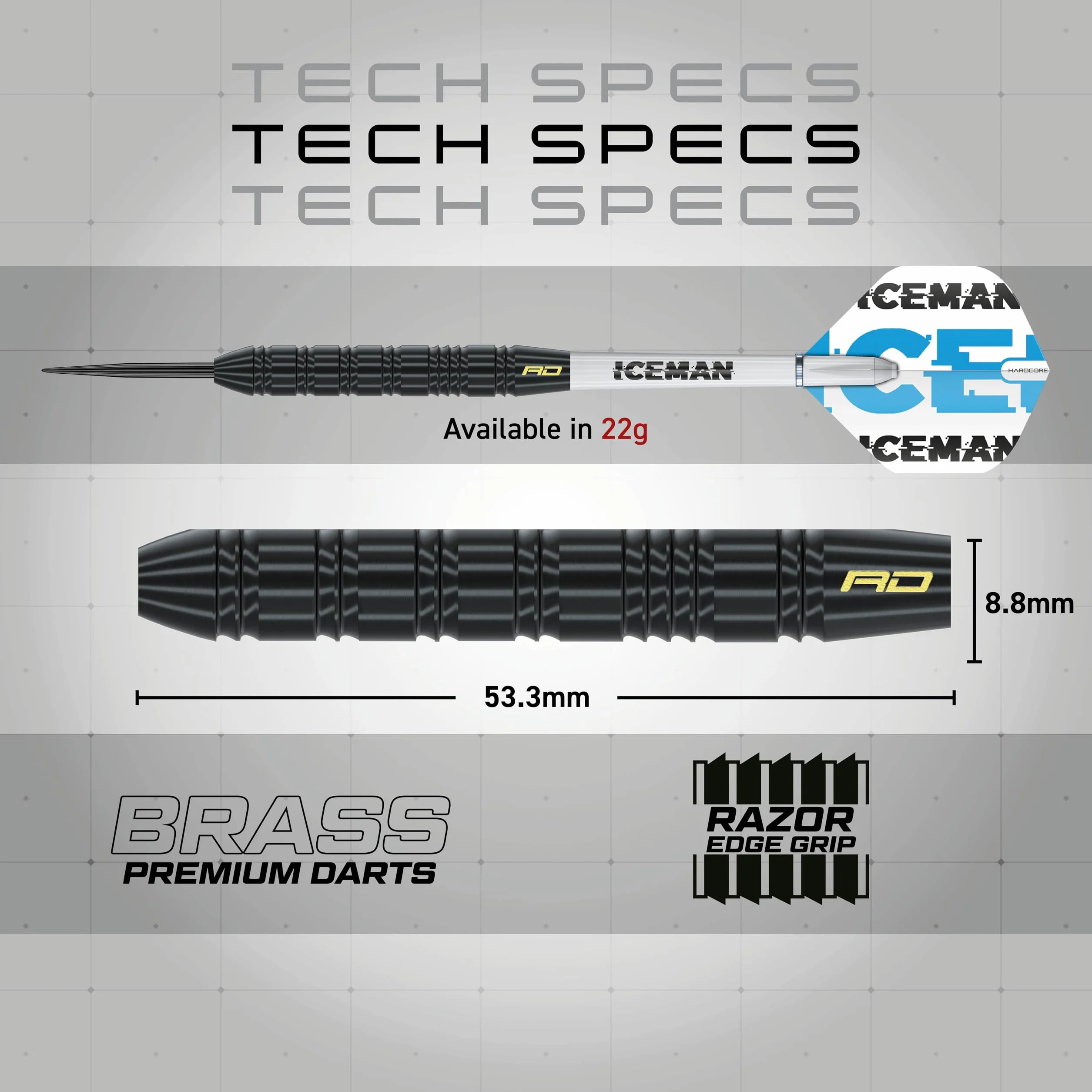 RED DRAGON Gerwyn Price Iceman 22 gram, zestaw rzutek z lotkami i trzonkami