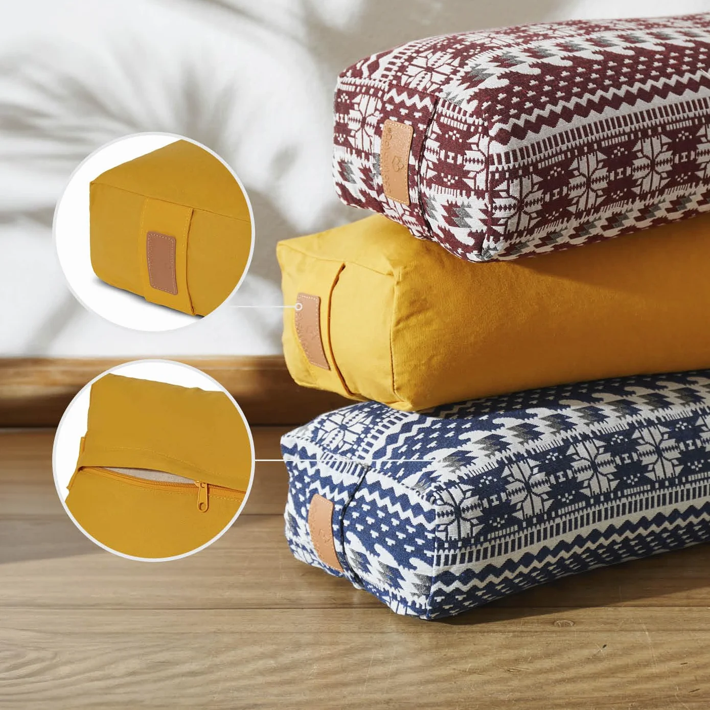 #DoYourYoga Yoga Bolster »Paravati« z ekologiczną łuską gryki (KBA), poszewka nadająca się do prania, 67 cm x 13 cm, poduszka do medytacji/poduszka do siedzenia/poduszka zafu do Yin Yoga - curry żółty