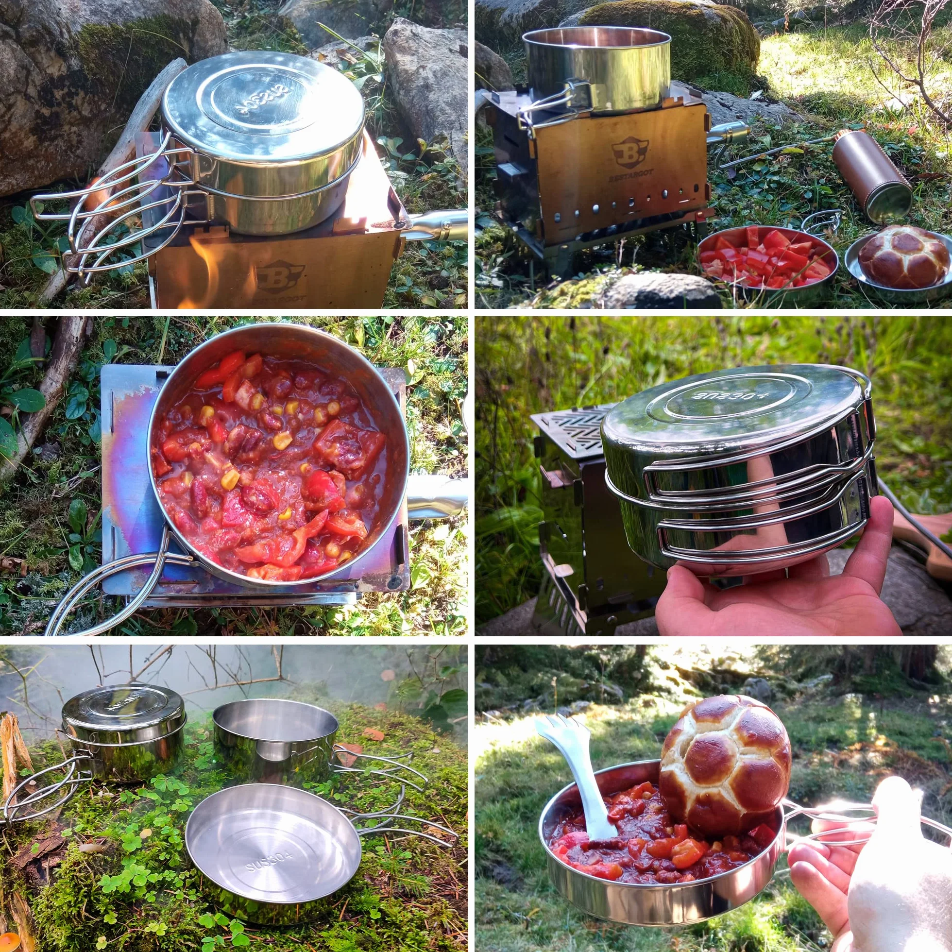 Bestargot Zestaw naczyń kempingowych z patelnią, naczynia do gotowania na zewnątrz, garnki piknikowe, ultralekki, zestaw garnków kempingowych, zestaw naczyń kempingowych do bushcraft