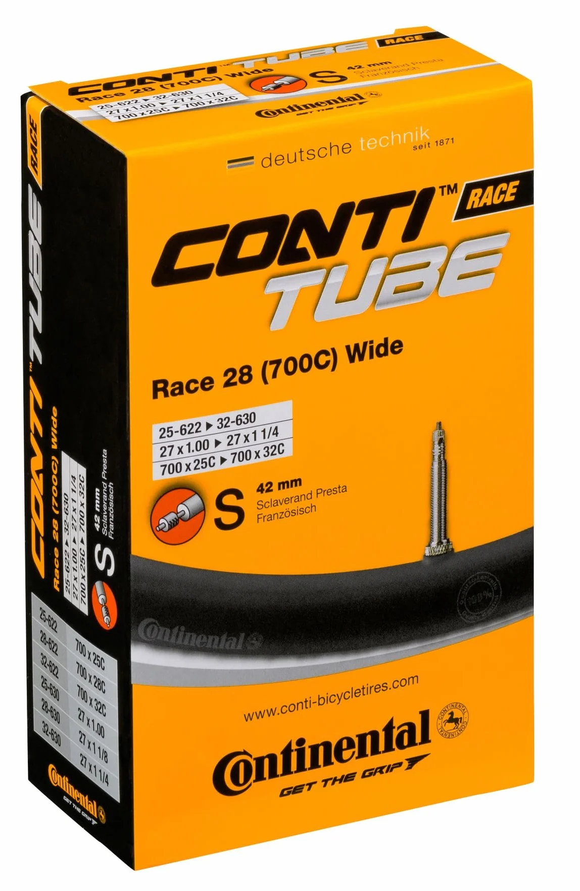 Continental Unisex Race Tube Wide 71 cm Inner, czarny, [25-622->32-630] opakowanie 2 szt