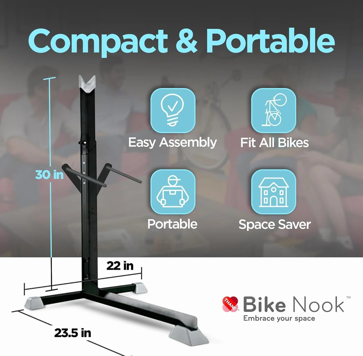 BIKE NOOK Stojak na rowery Tylne koło do użytku w pomieszczeniach, Uchwyt na rower, Systemy organizacji garażu dla rowerów, Stojak oszczędzający miejsce z regulowaną wysokością, Stojak na rowery