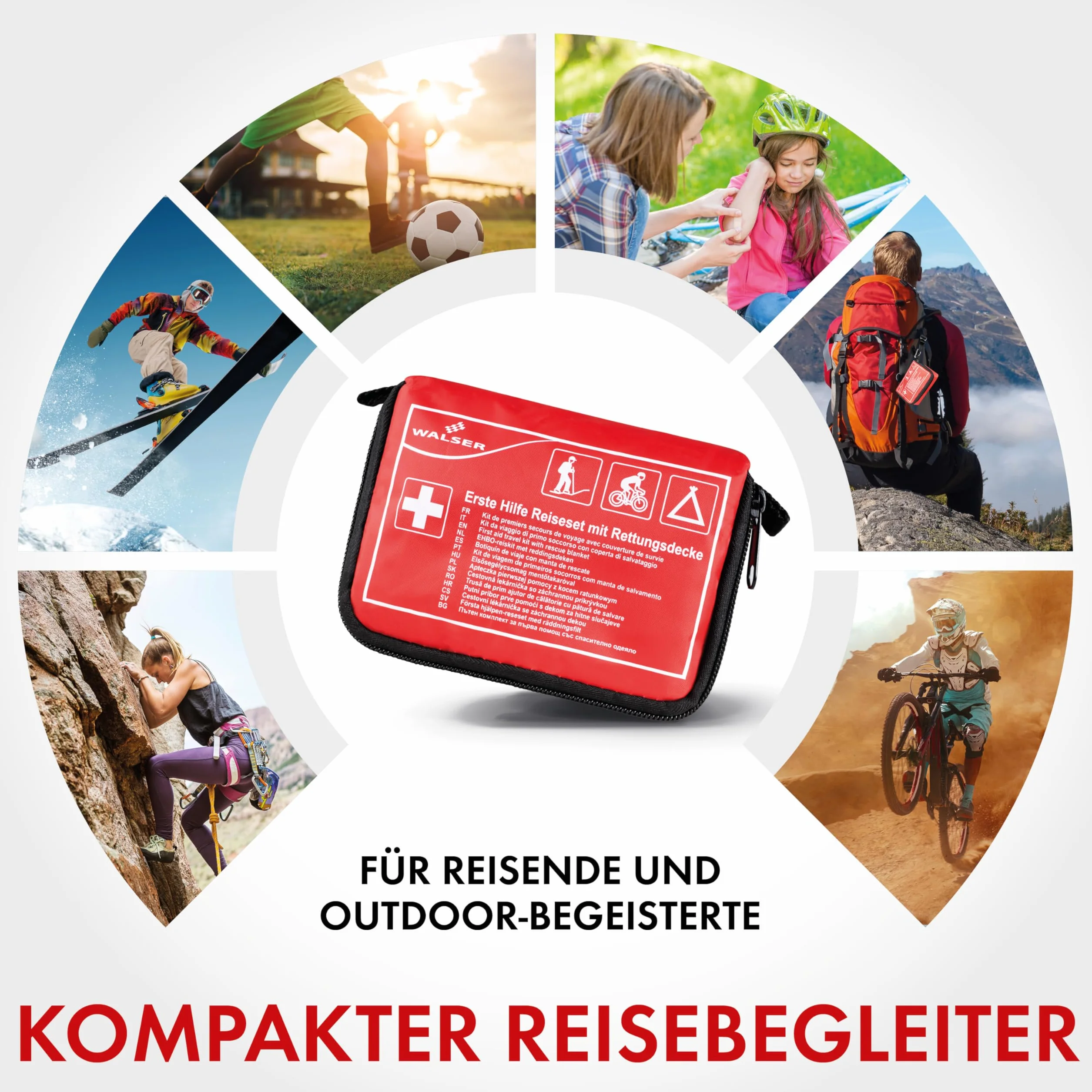 Walser Premium Mini Apteczka Pierwszej Pomocy 2025, Wodoodporny Zestaw Ratunkowy na Zewnętrzne/Kampowanie/Rower, 34-częściowy Zestaw Farmaceutyczny Podróżny, Kompaktowa Apteczka Pierwszej Pomocy na