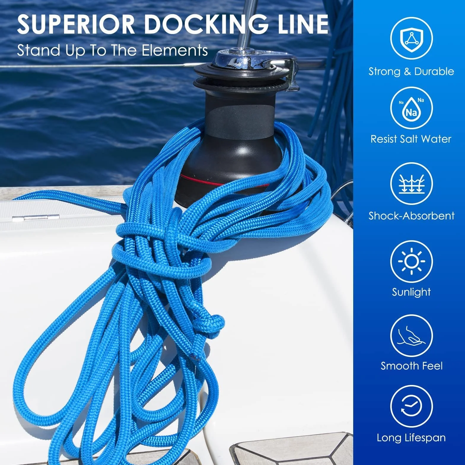 BOOMSTART 4 sztuki liny do łodzi 12 mm linka cumownicza z oczkiem nylon podwójnie pleciona lina błotnika linie dock linie Ø 12 mm, dł.: 6,1 m, oko 30,48 cm, obciążenie zrywające: 2240 kg, niebieska