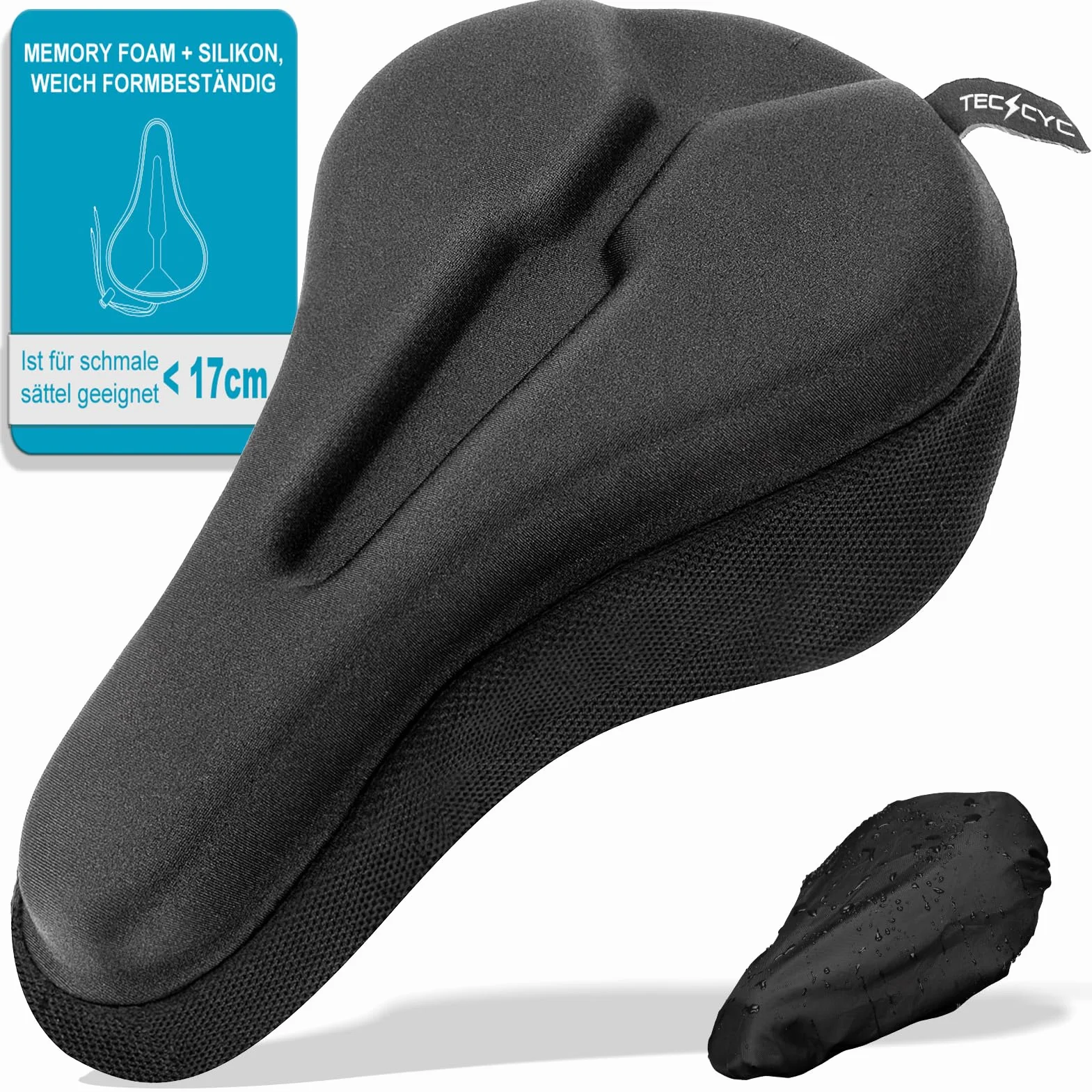 TECHCYC Poduszka na siodełko rowerowe z wygodnej pianki memory i silikonu, ulepszona antypoślizgowa funkti, dla kobiet i mężczyzn, ergonomiczna, kompatybilna z wąskimi siodełkami (YG52)