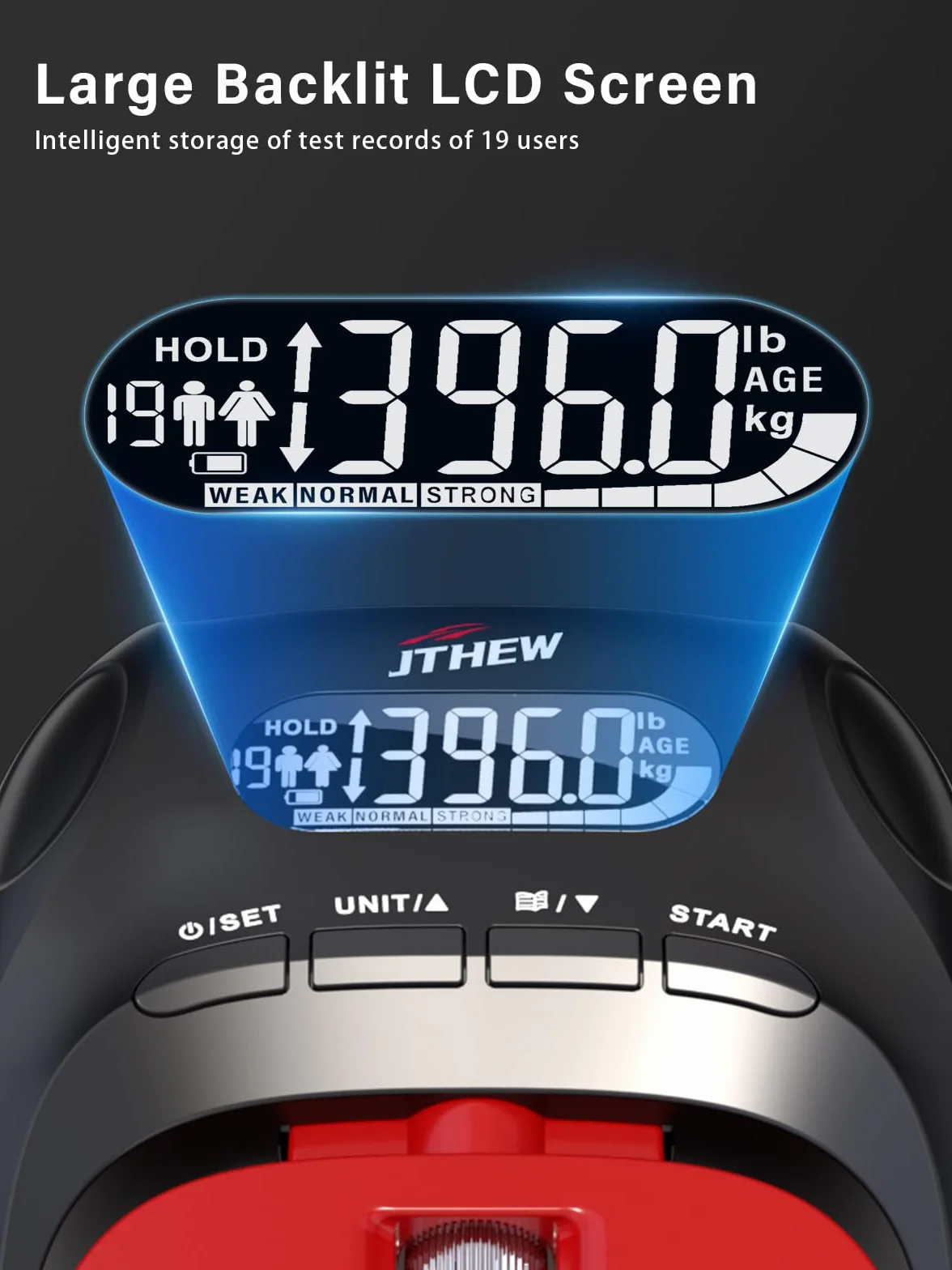 JTHEW Trener siły chwytu regulowany opór 5-60 kg z inteligentnym licznikiem do rehabilitacji