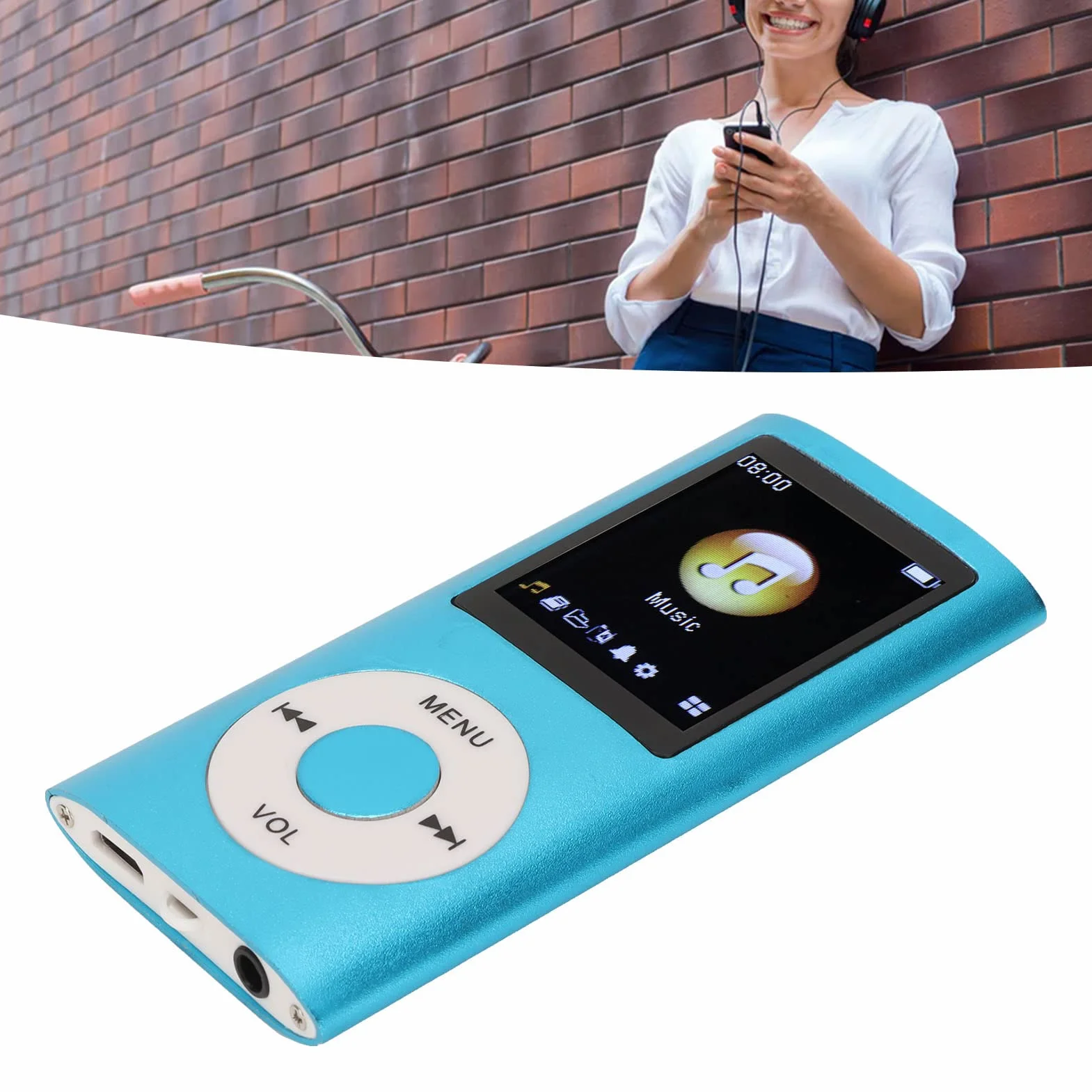 Odtwarzacz MP3, Przenośny Cyfrowy Odtwarzacz MP3 Bezstratnej Muzyki, Mini Odtwarzacz MP3 dla Dzieci ze Smukłym 1,8-calowym Ekranem LCD do Biegania Sportowego, Czas Odtwarzania 8 (Niebieski)