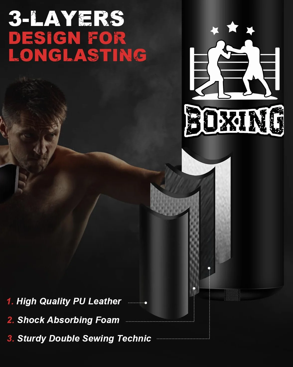 Torba bokserska dla dorosłych 1,2 m wisząca z łańcuchem i uchwytem sufitowym do kickboxingu Muay Thai